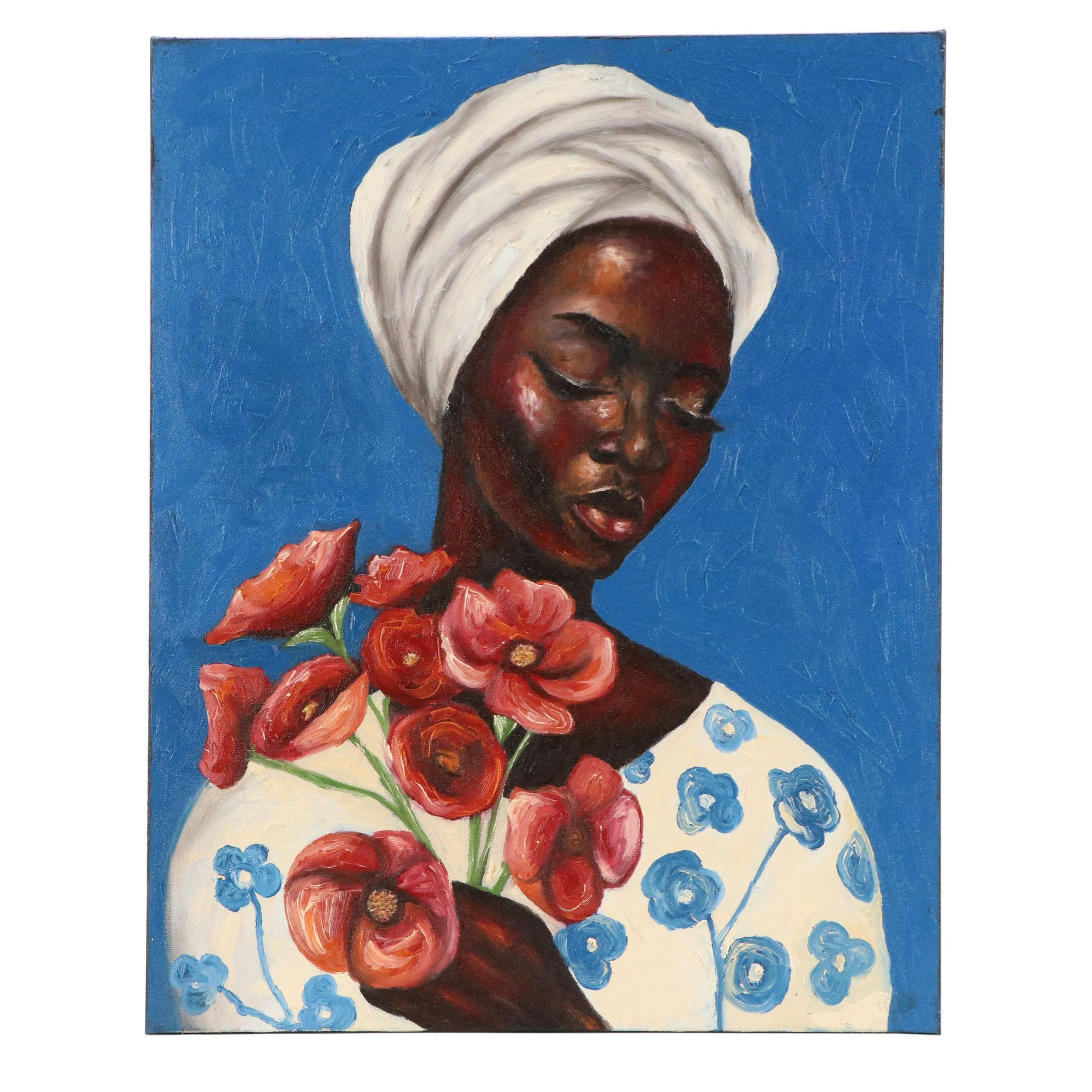 Oluwakemi Omowaire Oil Portrait "The Beautiful One," 21st Century