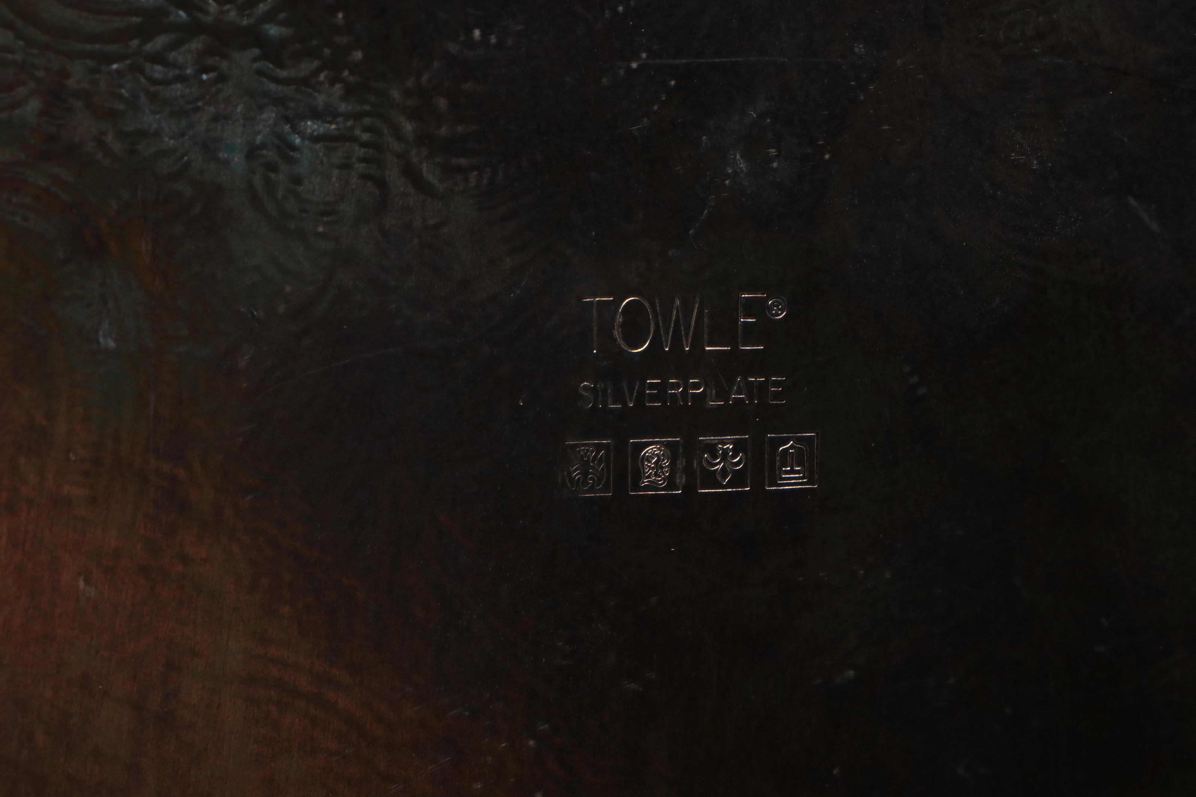 Towle Tray with Equestrian Trophies and Other Silver Plate Table Accessories