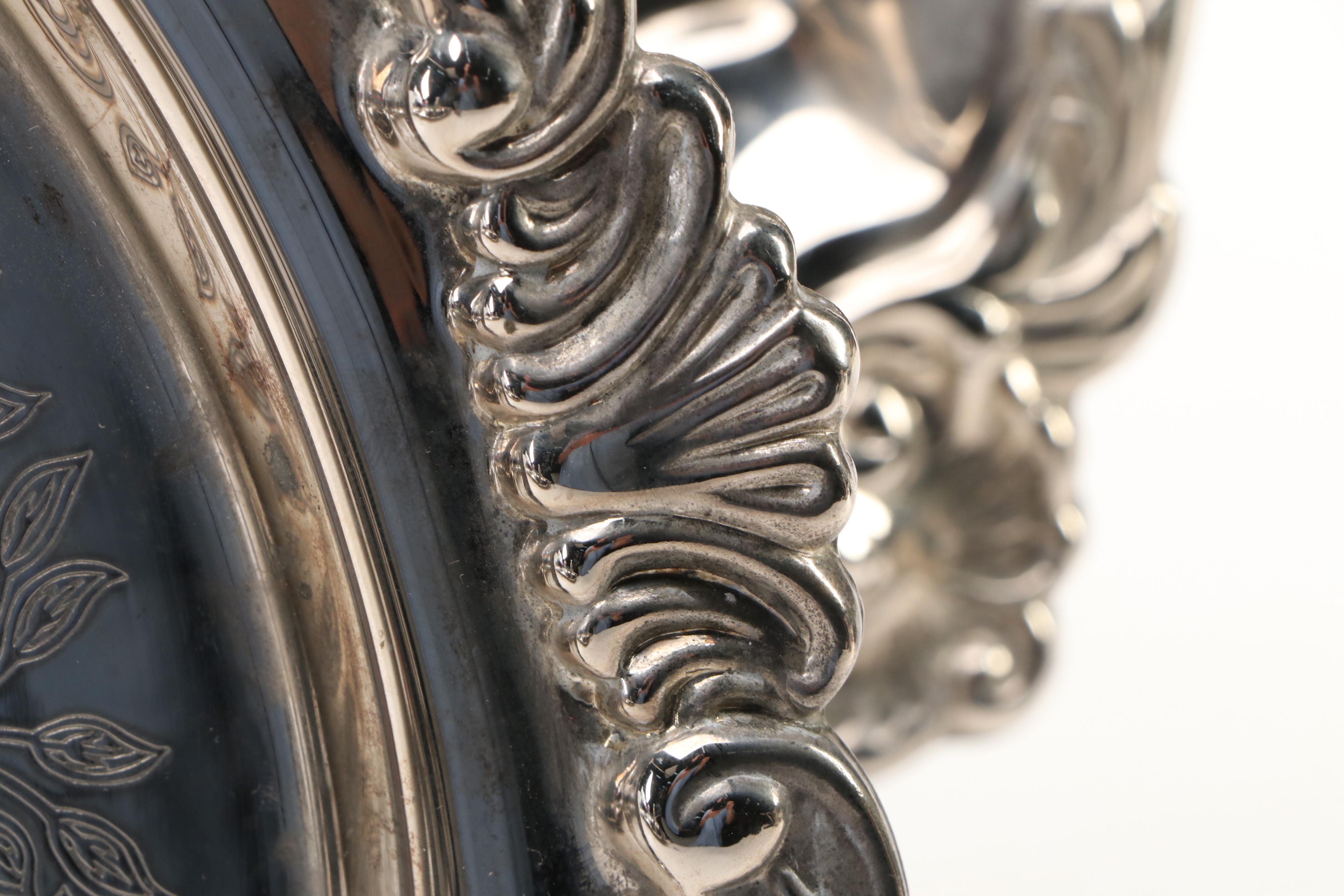 Towle Tray with Equestrian Trophies and Other Silver Plate Table Accessories