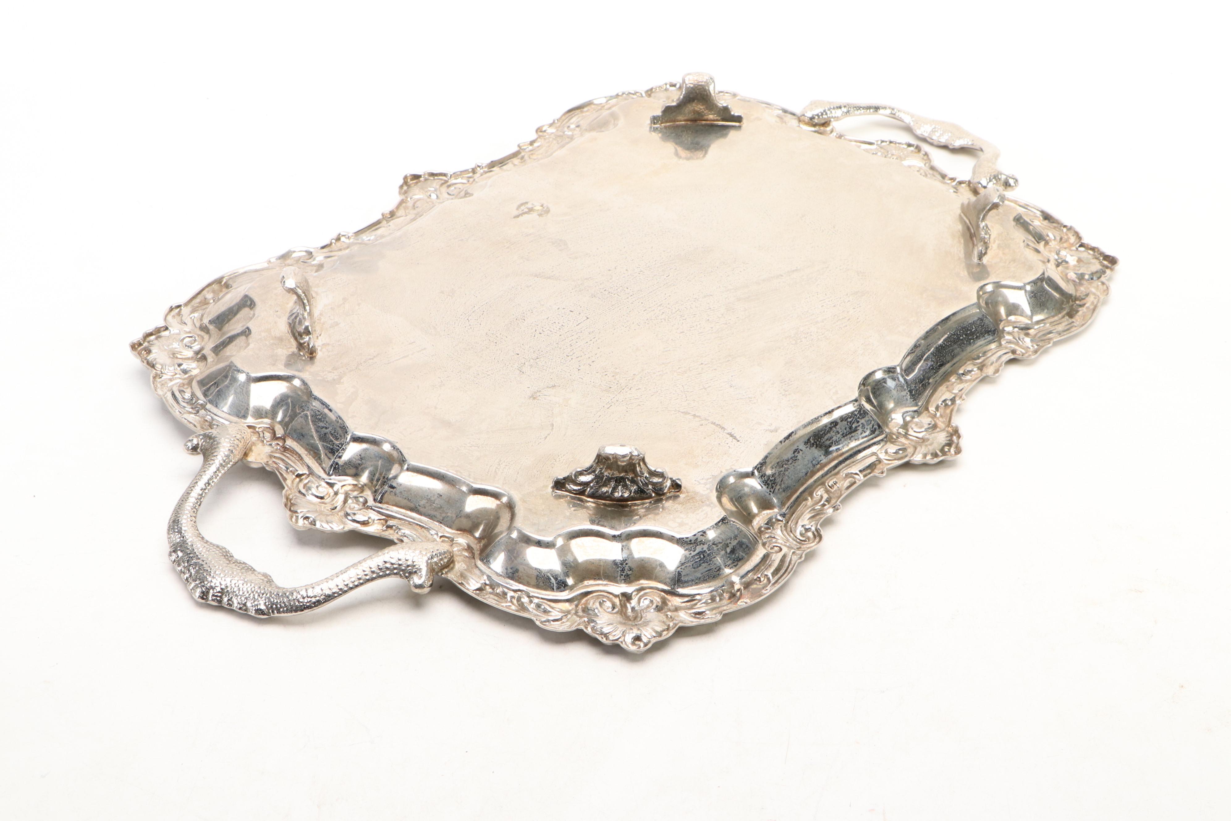 Towle Tray with Equestrian Trophies and Other Silver Plate Table Accessories