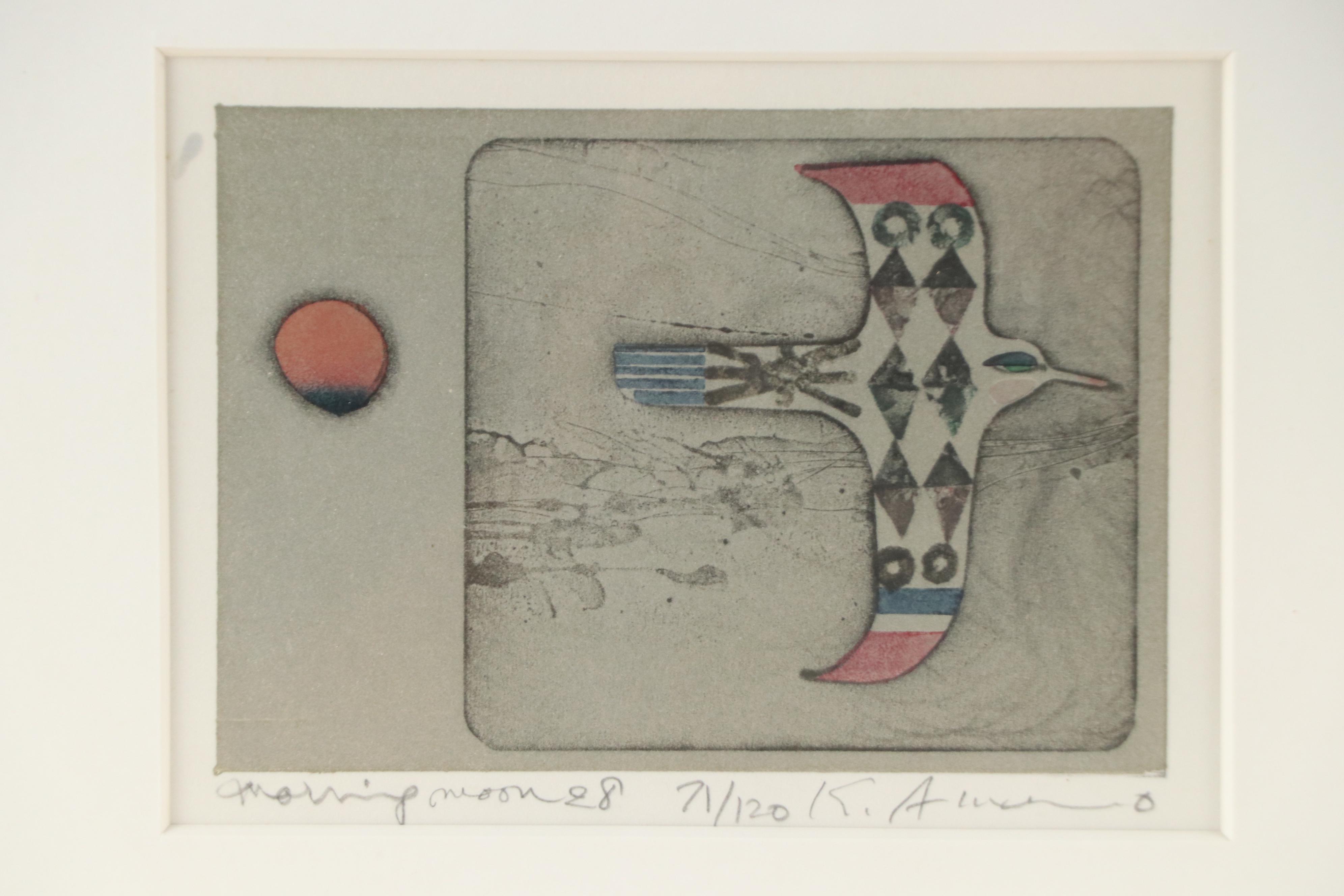 Kunihiro Amano Woodblock "Morning Moon," 1978