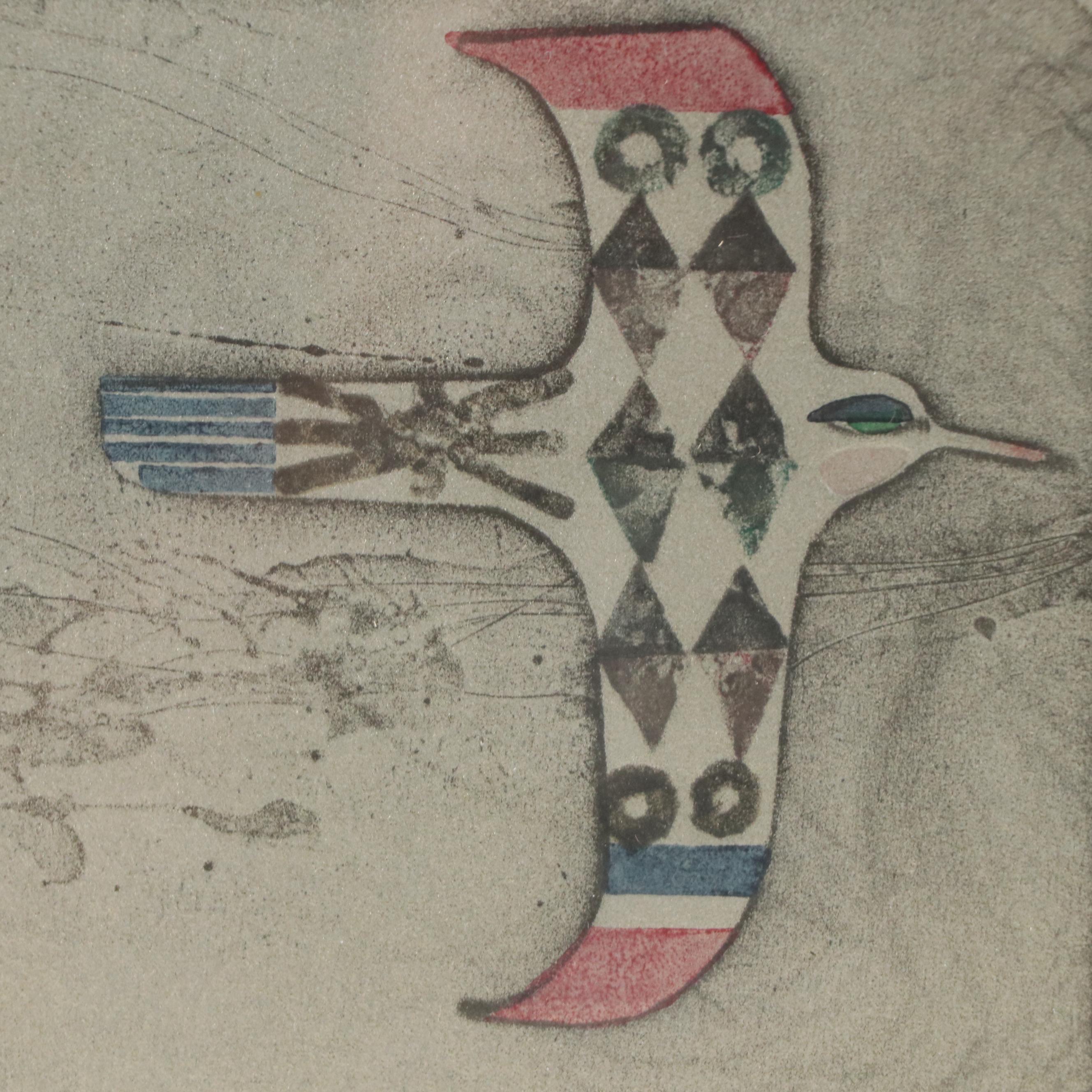 Kunihiro Amano Woodblock "Morning Moon," 1978