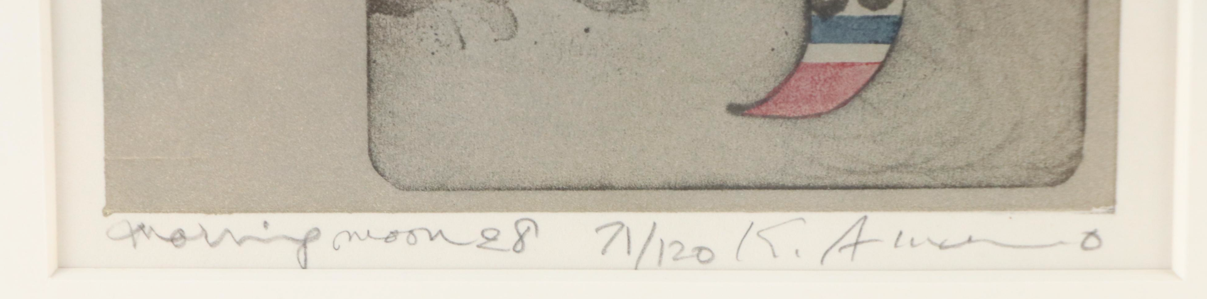 Kunihiro Amano Woodblock "Morning Moon," 1978