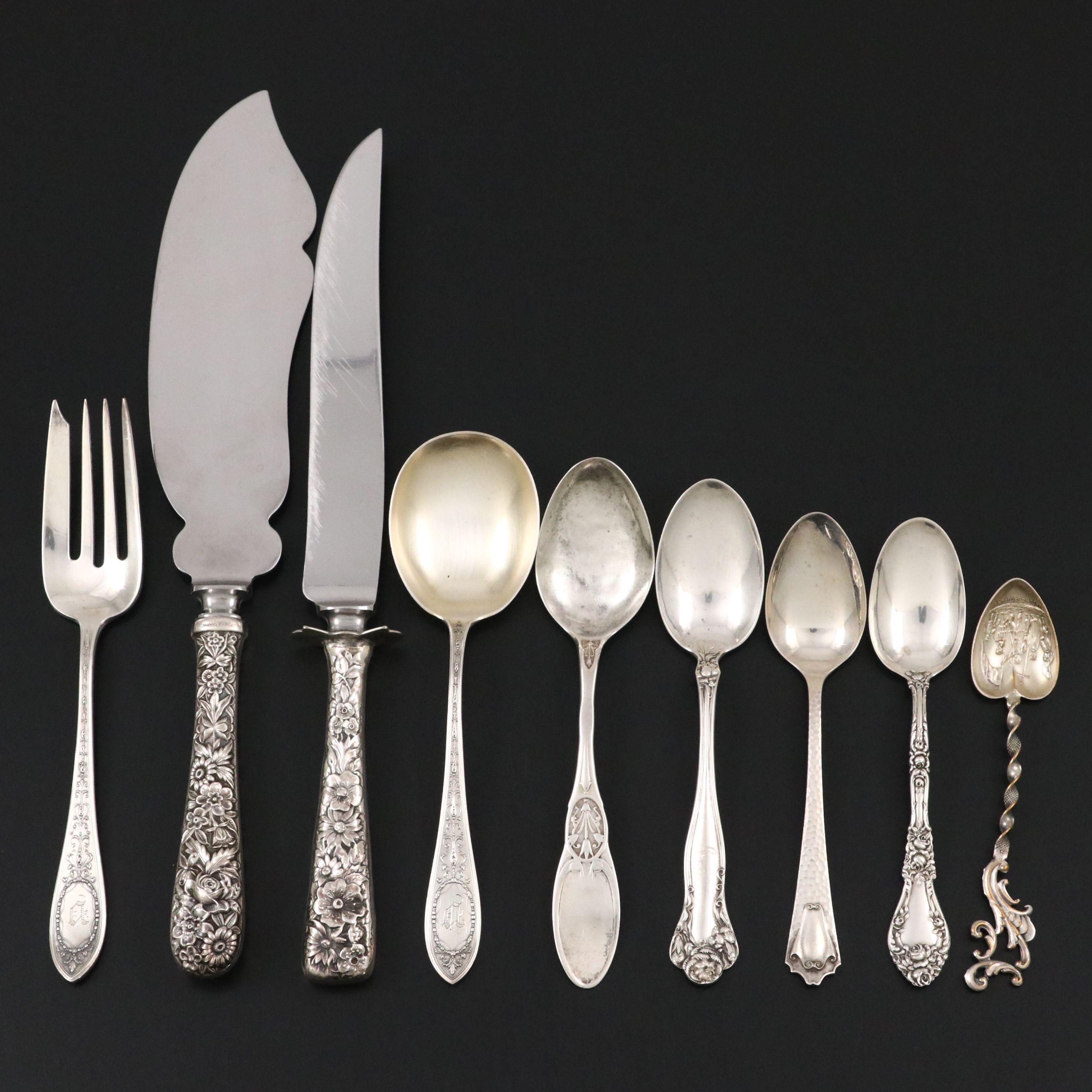 Henry Dehnel Co. Sterling Serving Spoon and Fork with Other Sterling Flatware