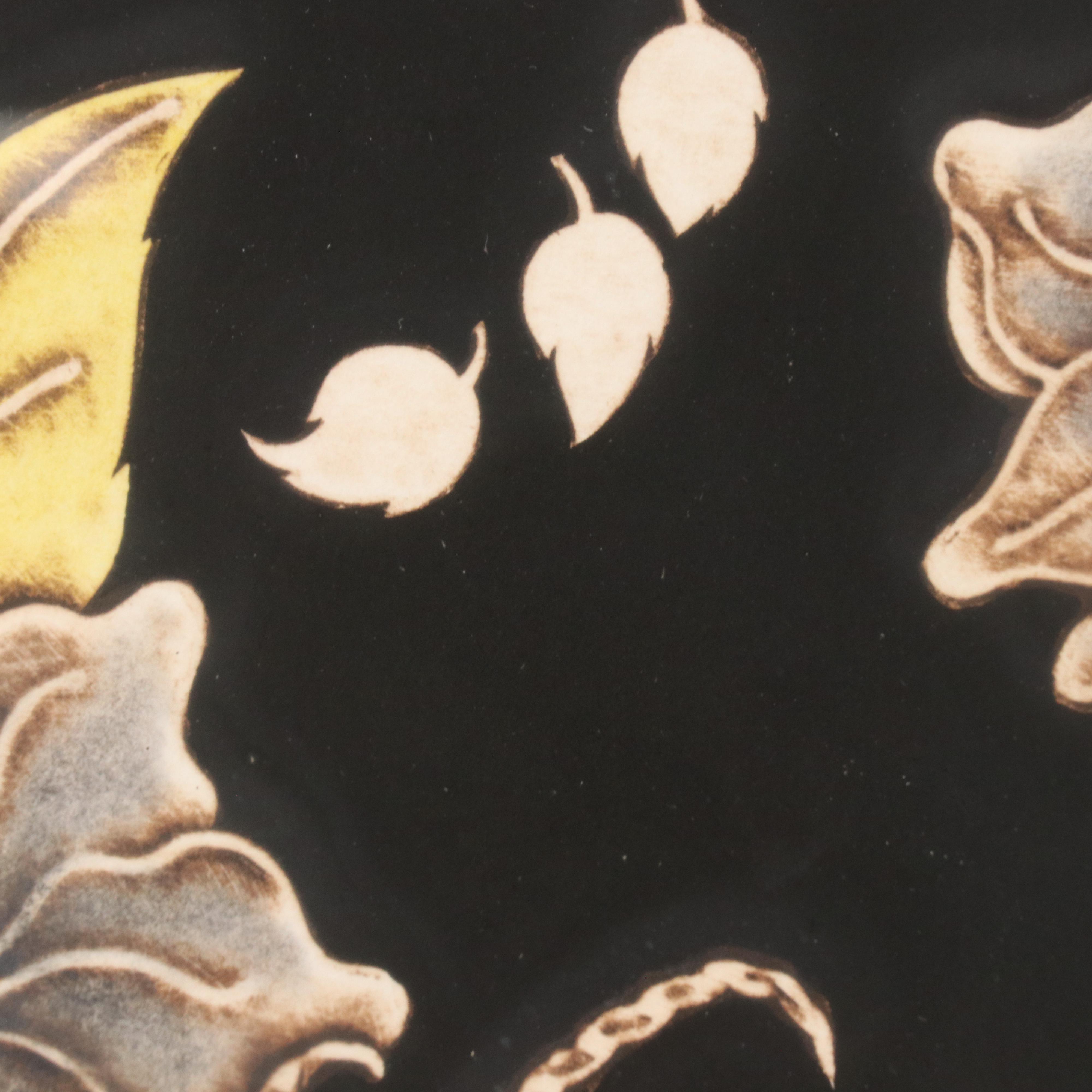 Sidney Schatzky Stylized Still Life Collograph with Animal and Floral Motifs