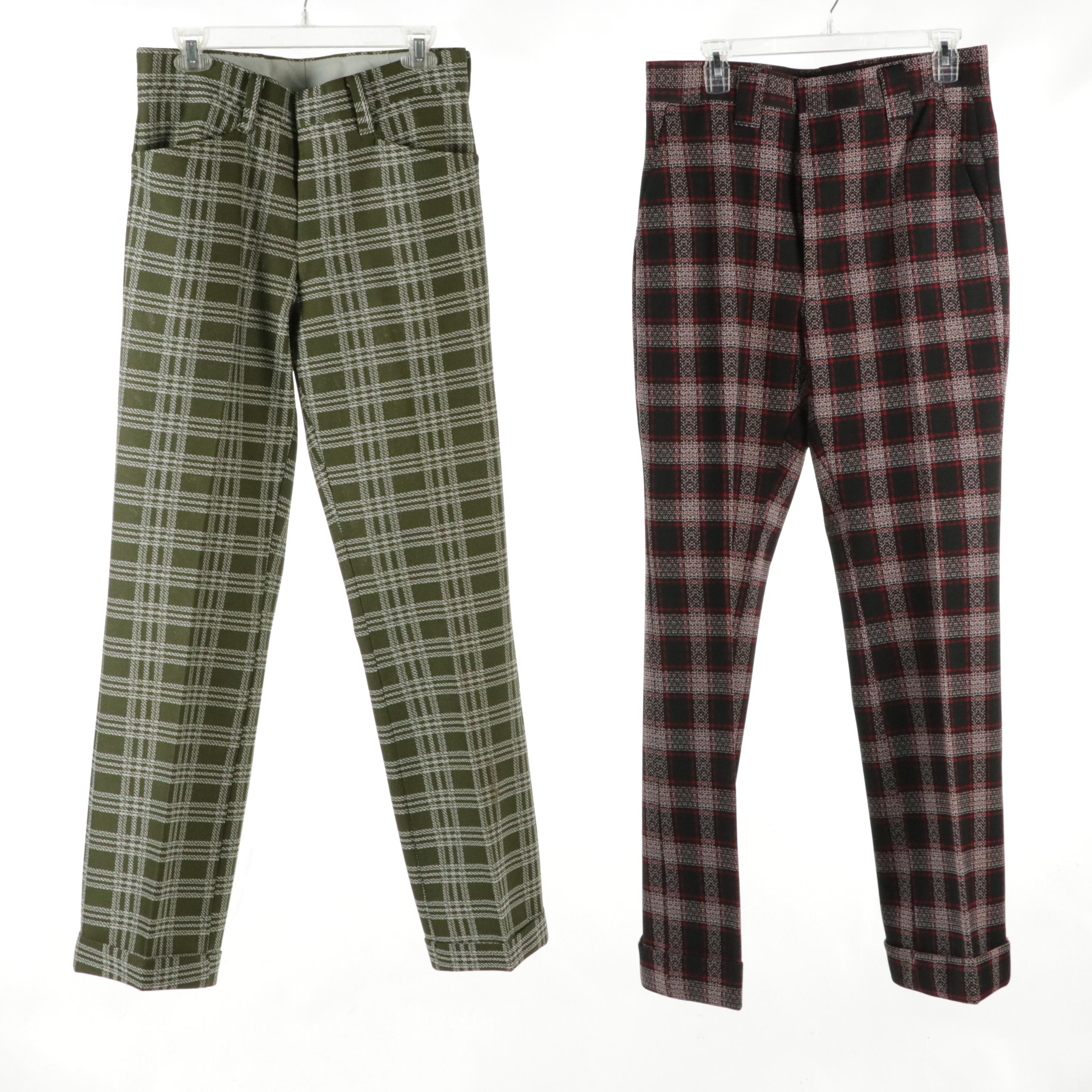 Men's Vintage Plaid Wool Trousers Featuring Haggar, Wrangler and Farah