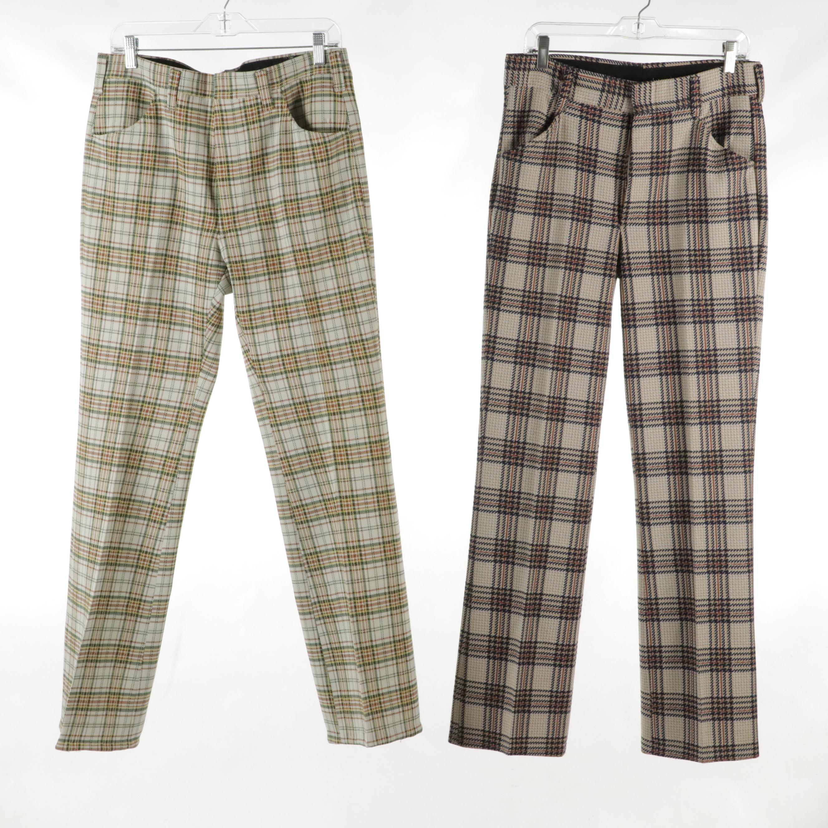 Men's Vintage Plaid Wool Trousers Featuring Haggar, Wrangler and Farah