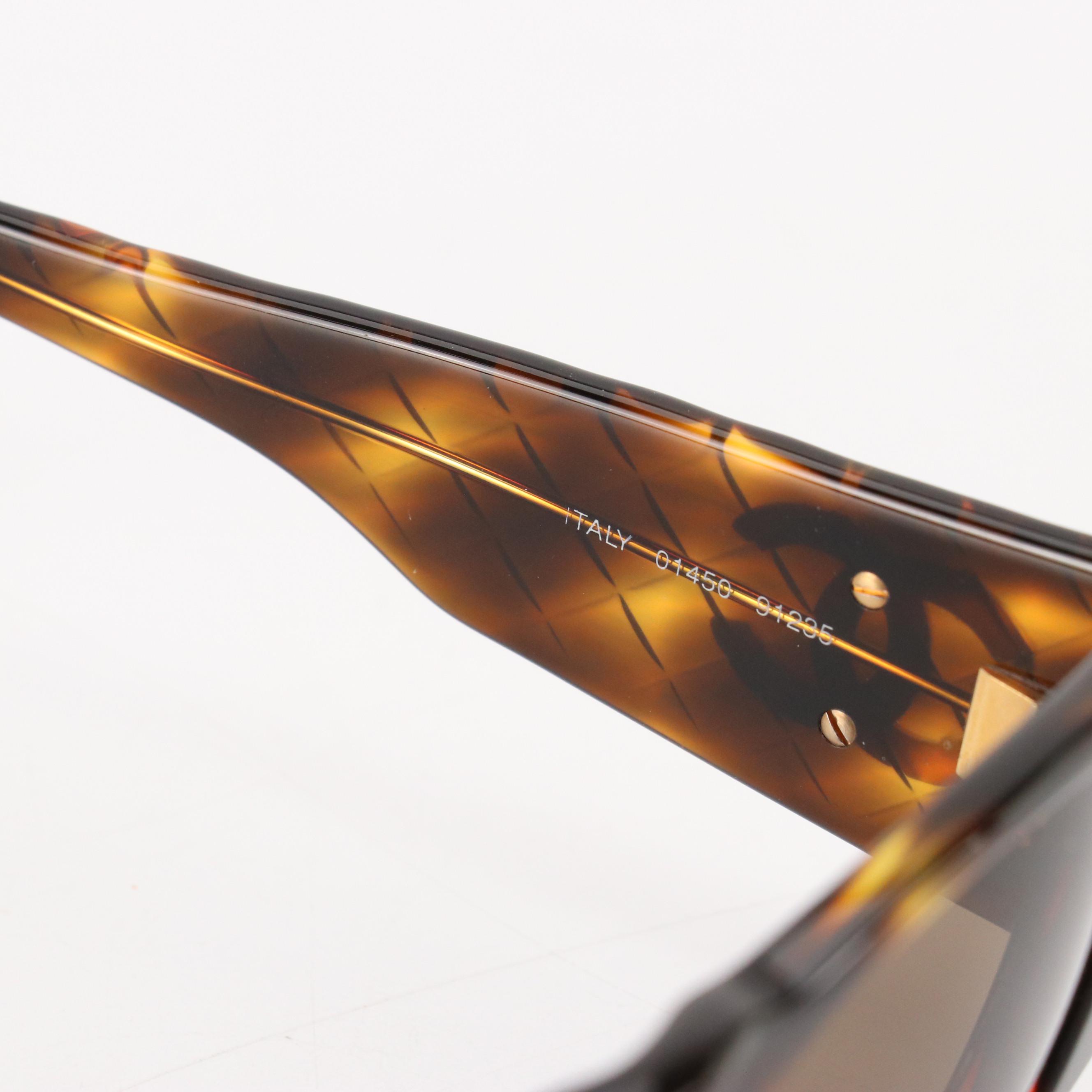 Chanel 01450 91235 Coco Mark Quilted Tortoise Square Sunglasses, With Box