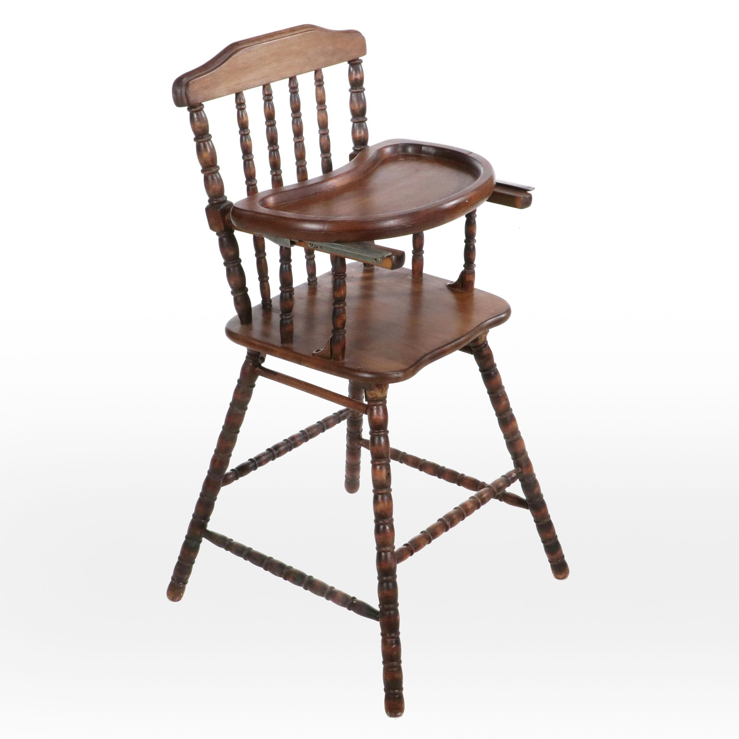 American Colonial Style Bobbin-Turned Wood Highchair, Early to Mid-20th Century