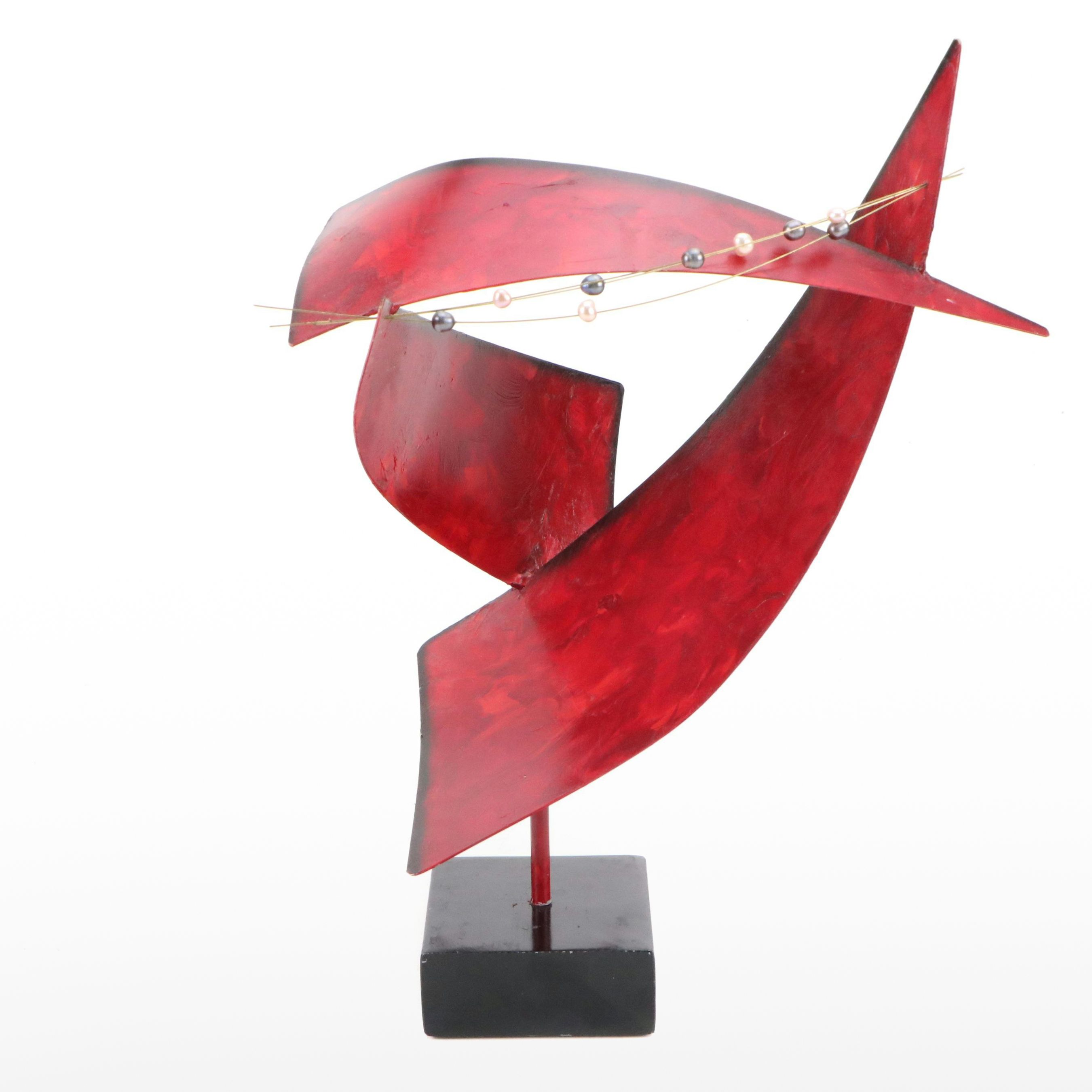 Cheryl Williams Abstract Metal Sculpture with Pearls, Late 20th Century