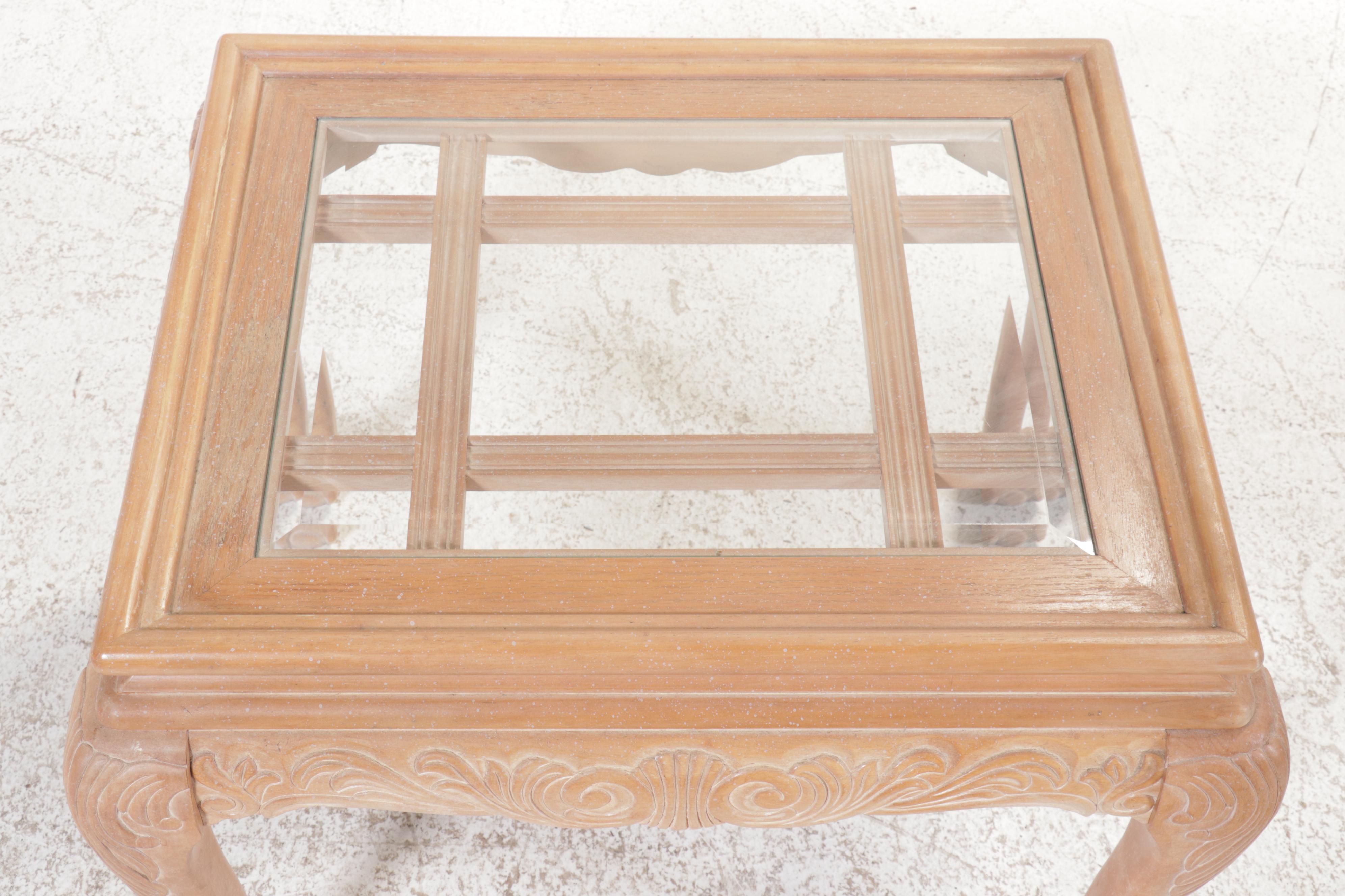 Pair of Carved Chippendale Style End Tables with Glass Tops