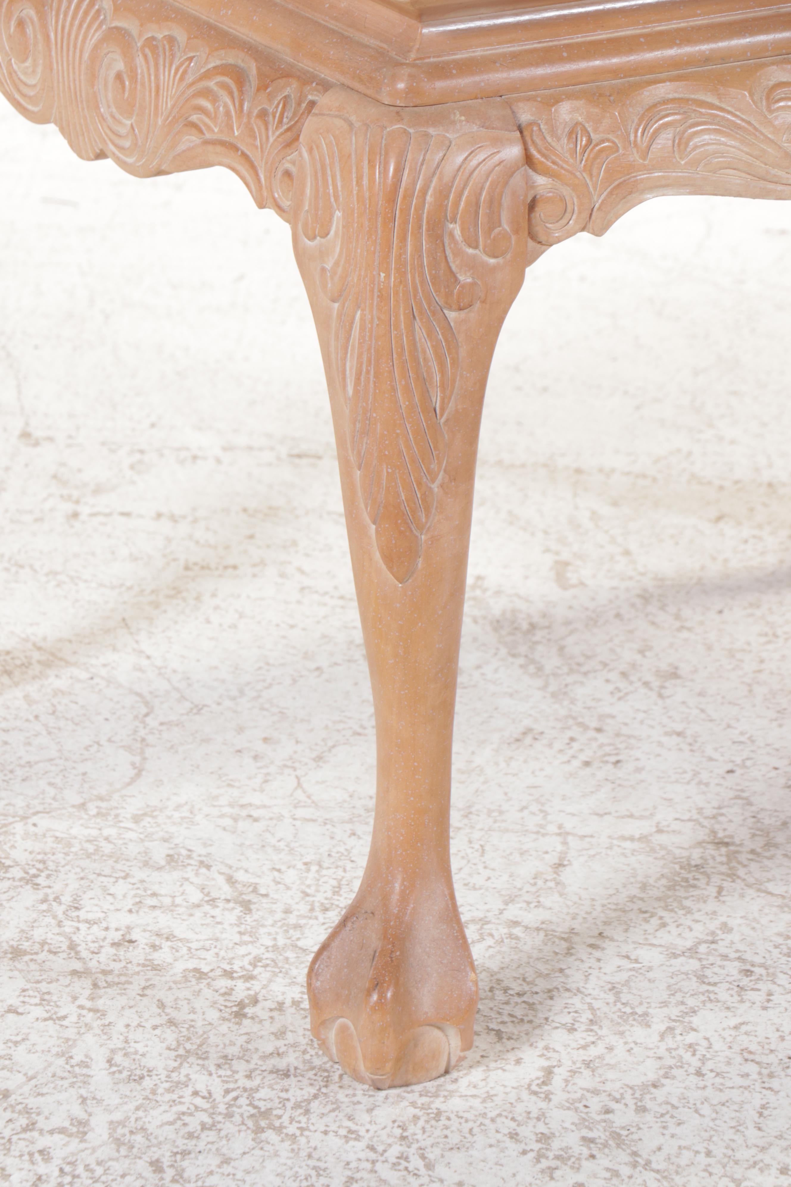 Pair of Carved Chippendale Style End Tables with Glass Tops