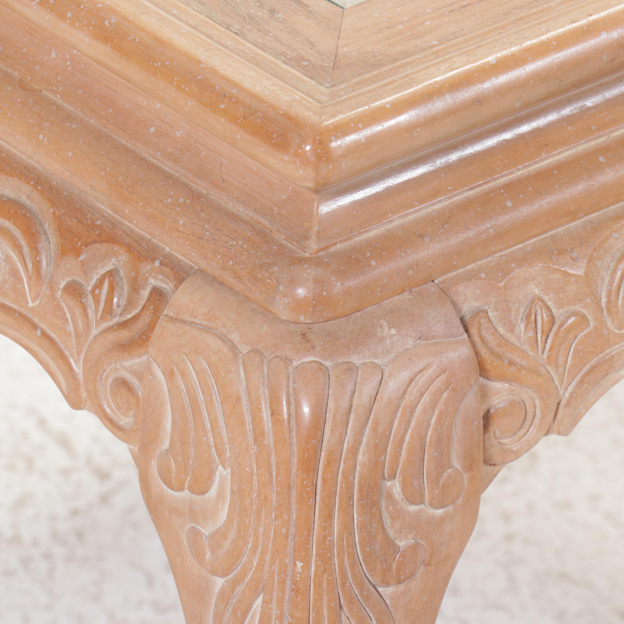 Pair of Carved Chippendale Style End Tables with Glass Tops