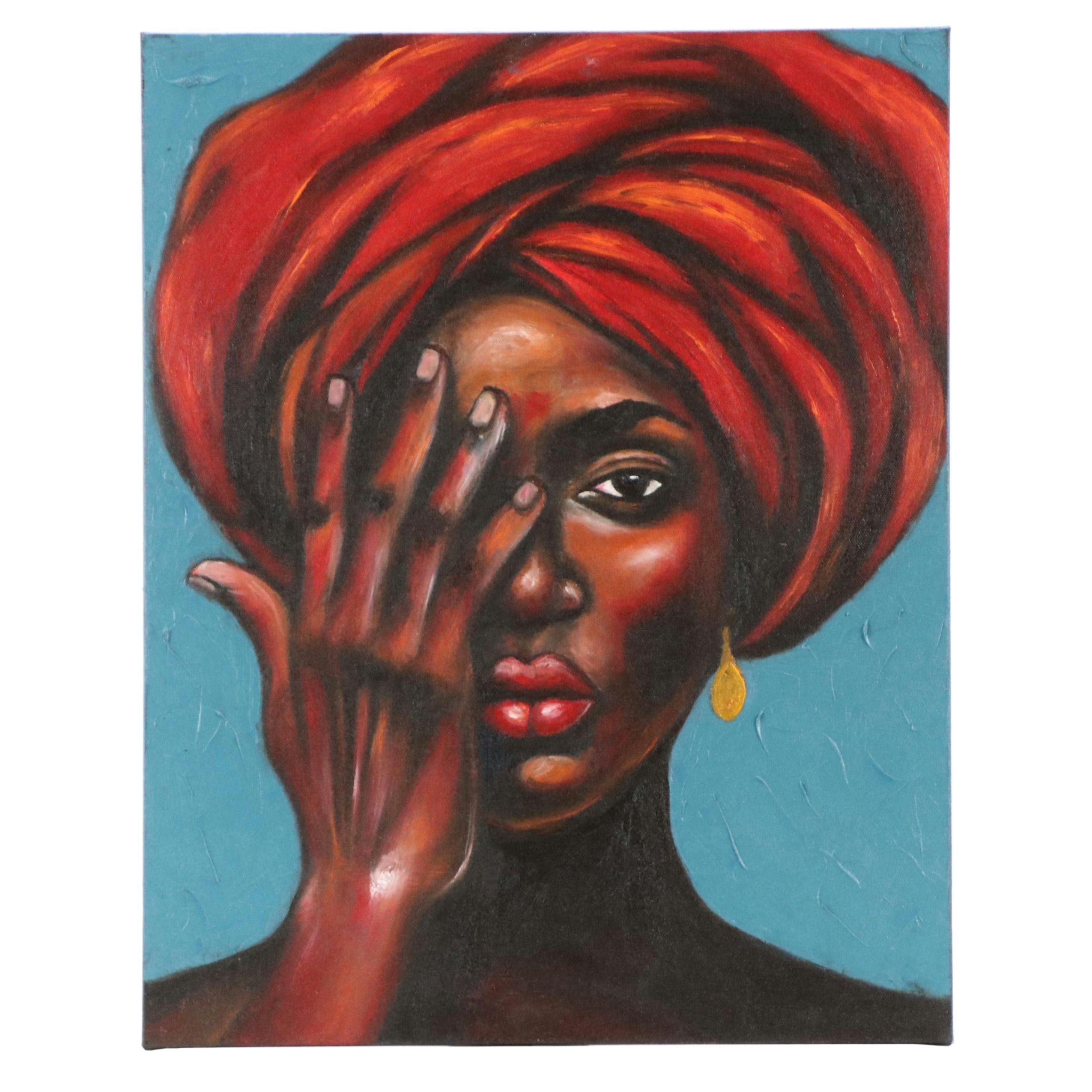 Oluwakemi Omowaire Oil Portrait "Will I Let You In?," 21st Century