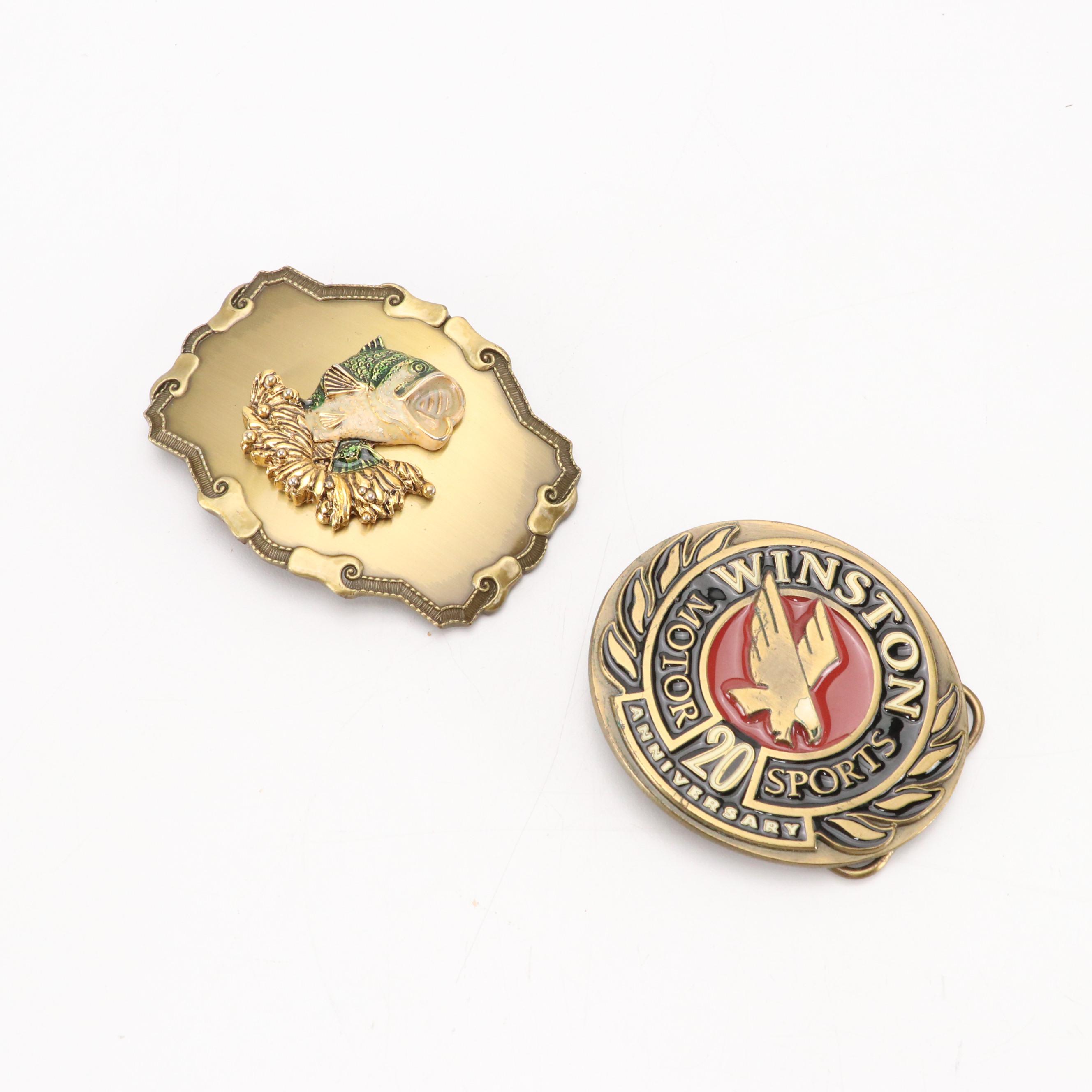Commemorative Brass, Pewter, and Metal Belt Buckles with Badge Pin
