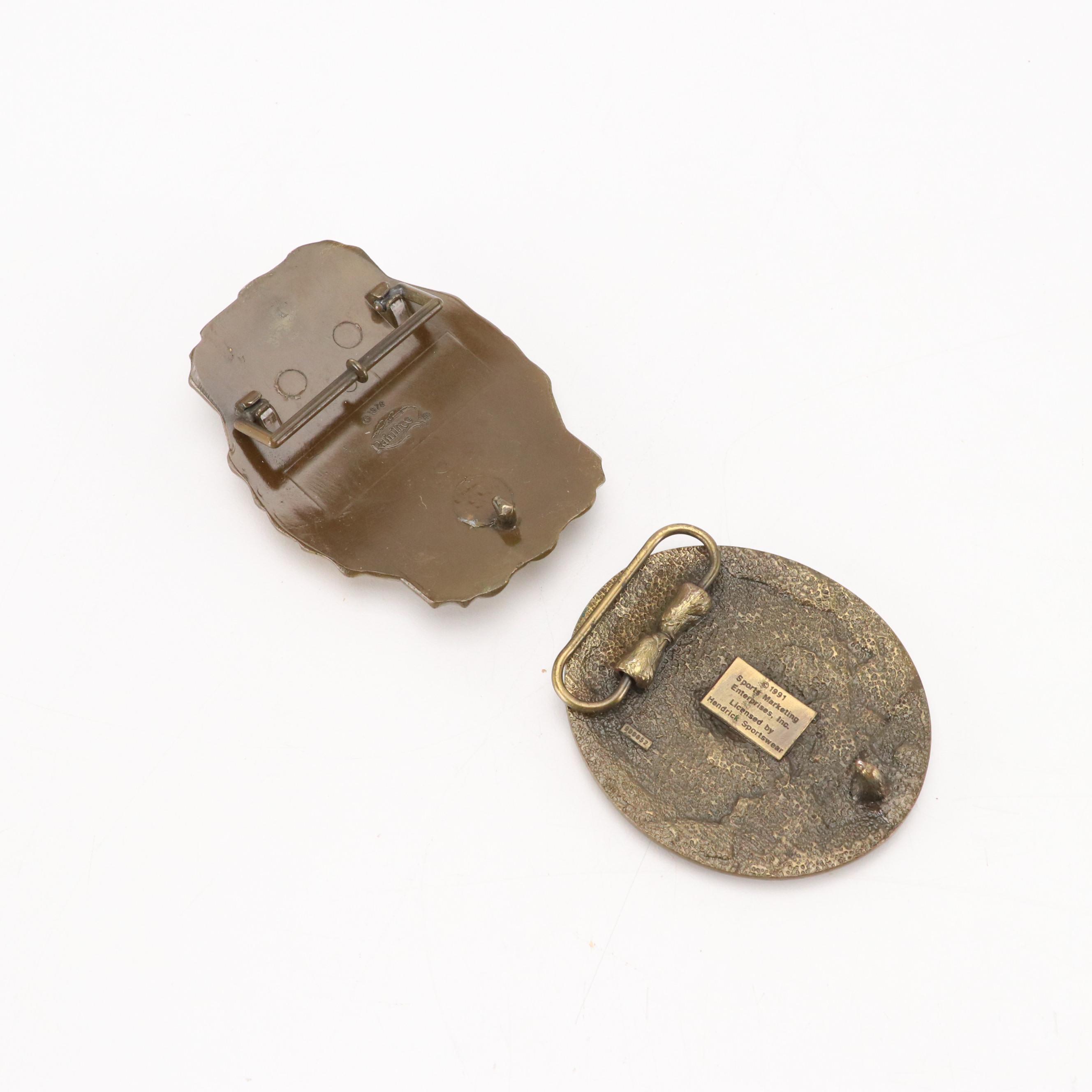 Commemorative Brass, Pewter, and Metal Belt Buckles with Badge Pin