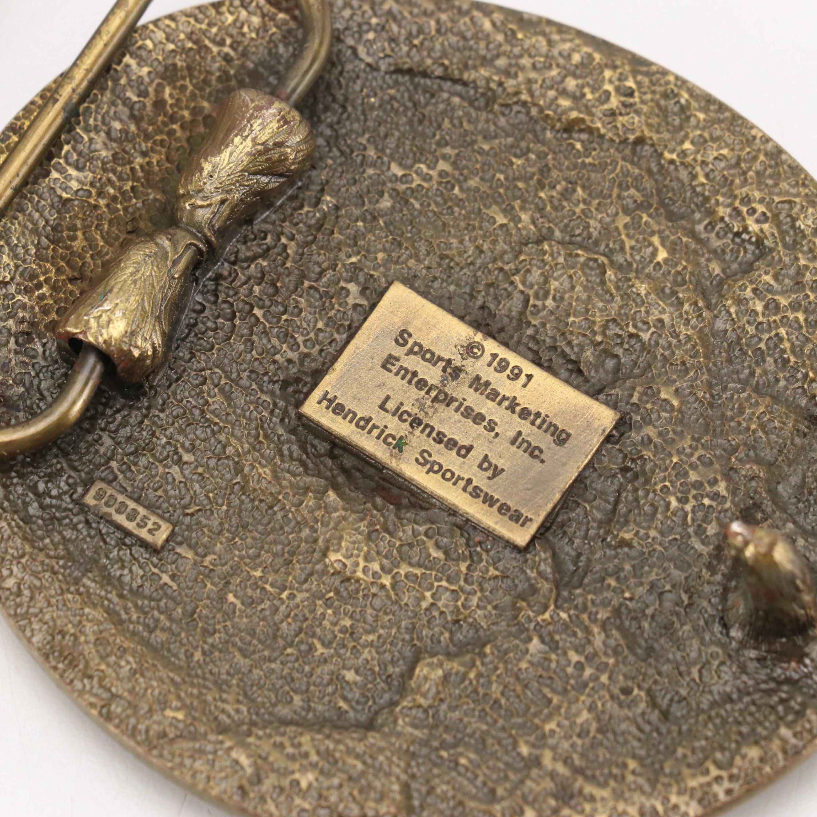 Commemorative Brass, Pewter, and Metal Belt Buckles with Badge Pin