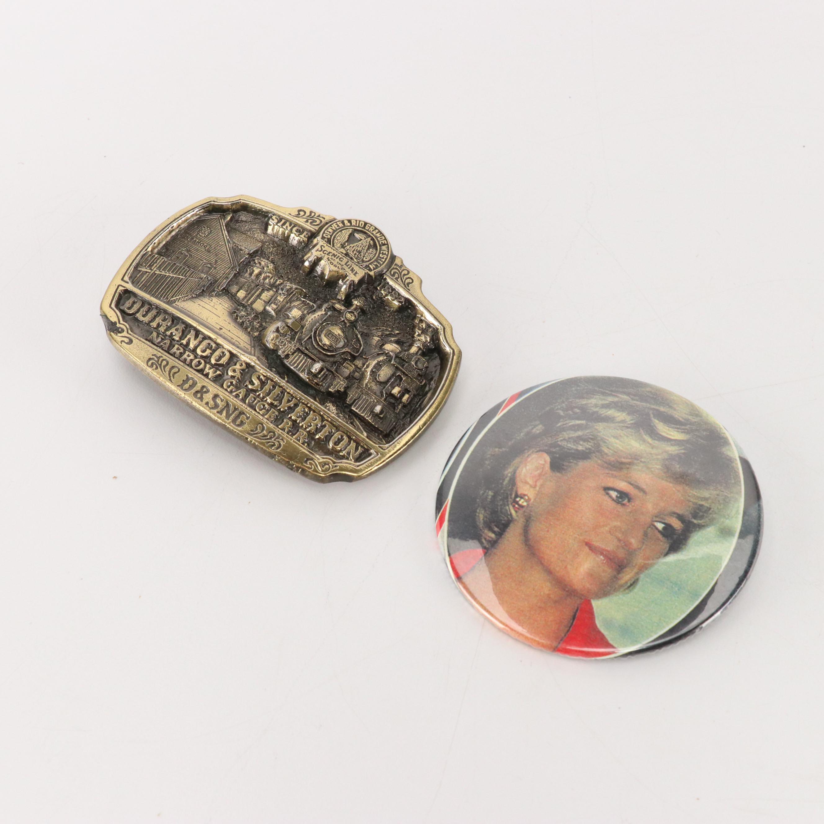 Commemorative Brass, Pewter, and Metal Belt Buckles with Badge Pin