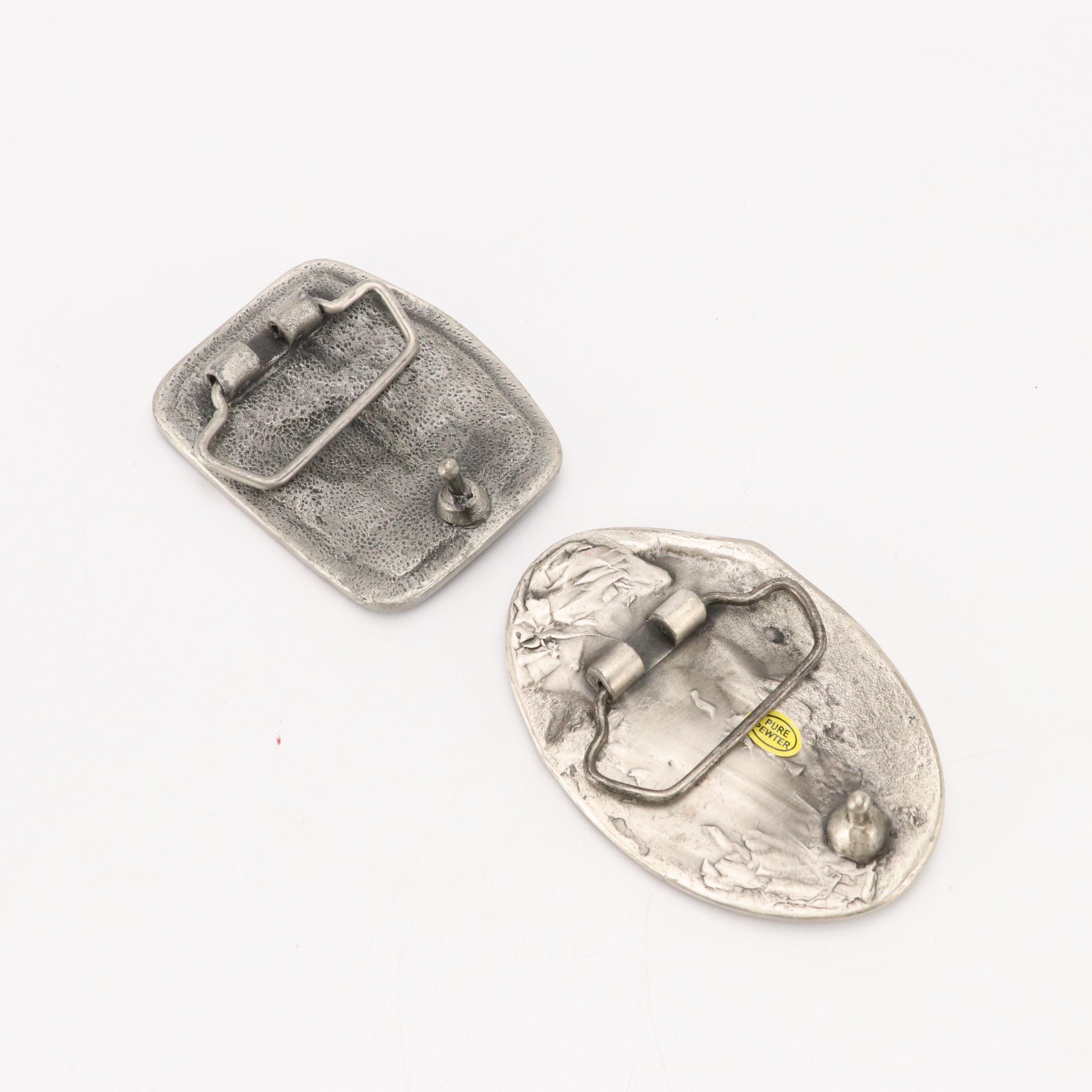 Commemorative Brass, Pewter, and Metal Belt Buckles with Badge Pin