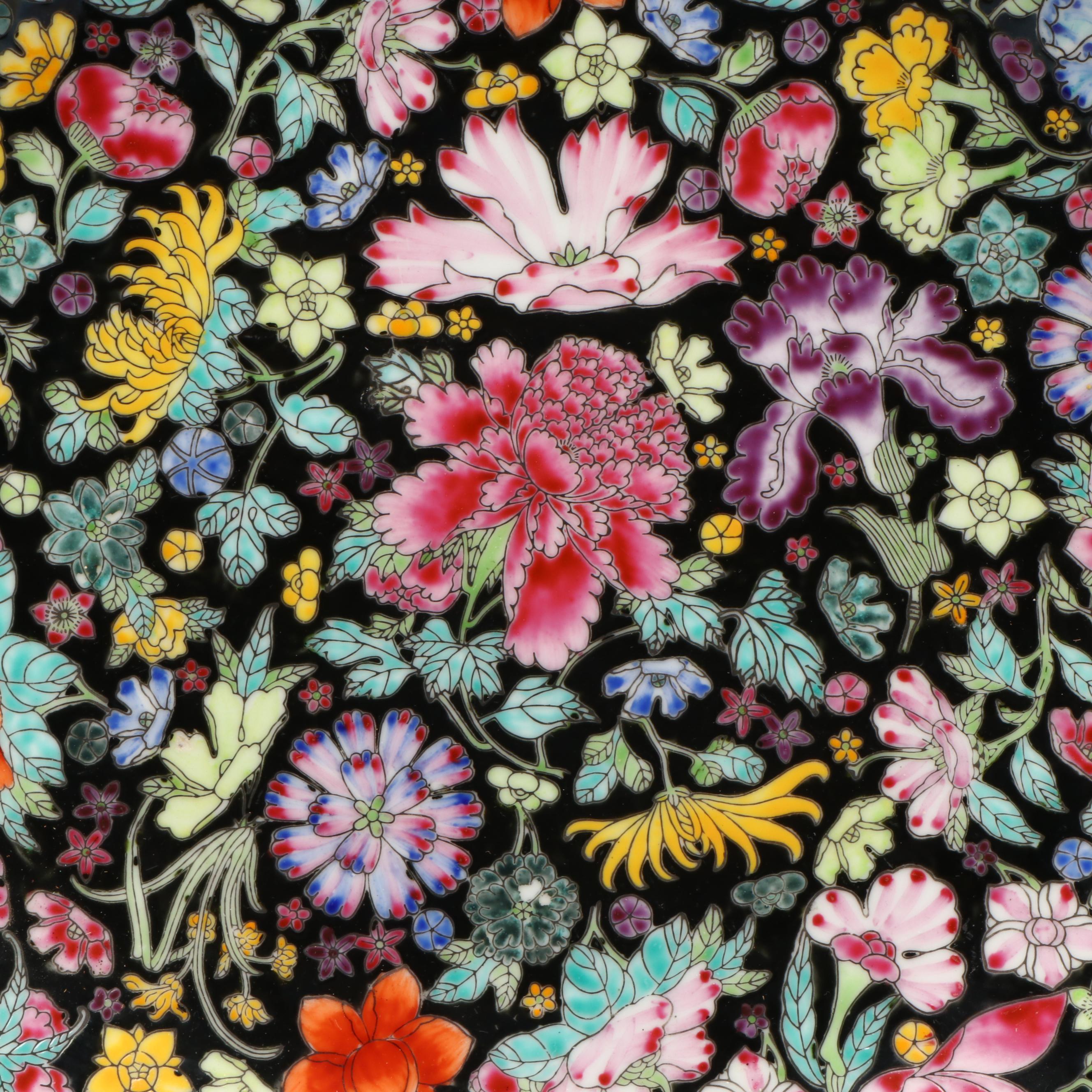 Chinese Famille Noir Mille Fleur Porcelain Serving Bowl