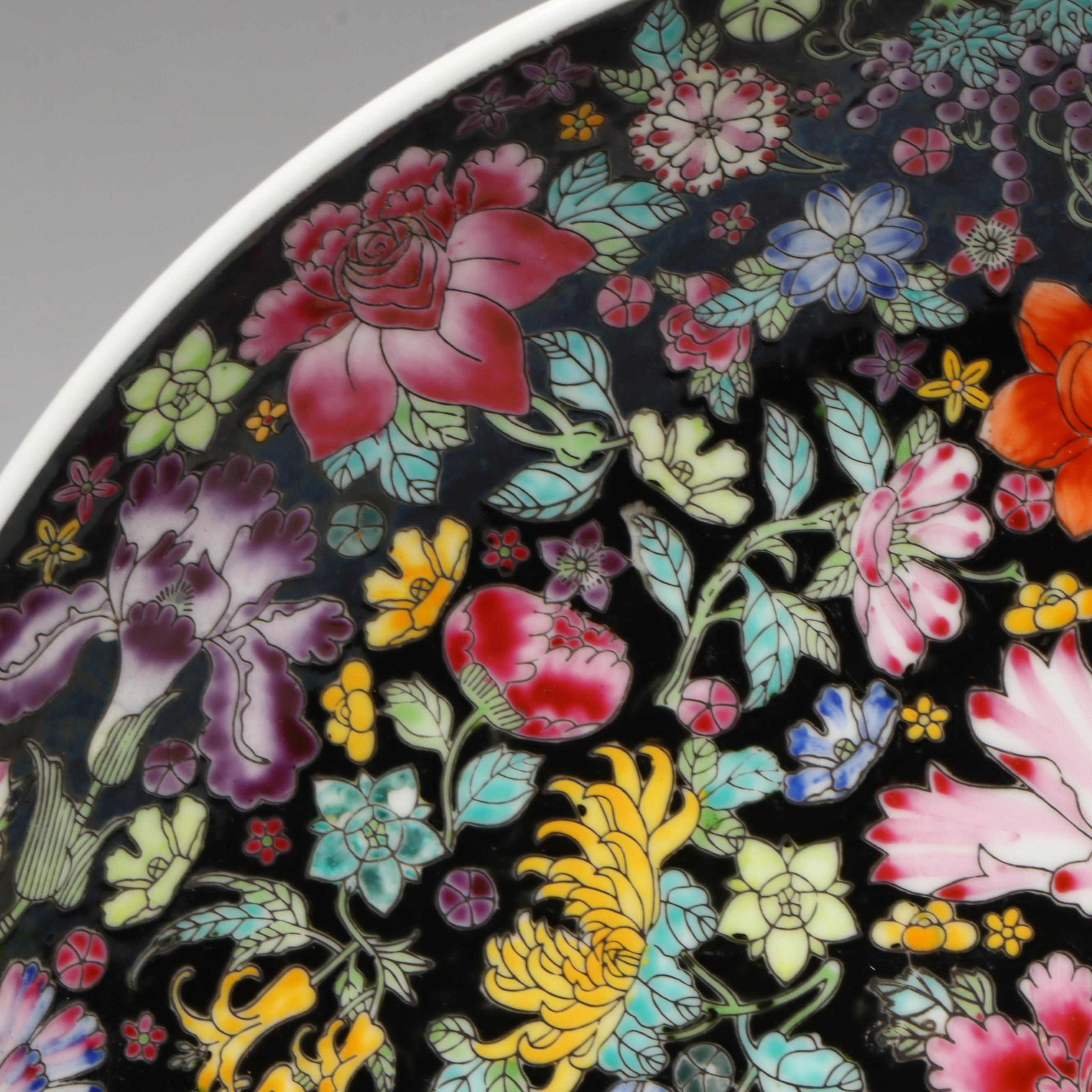 Chinese Famille Noir Mille Fleur Porcelain Serving Bowl