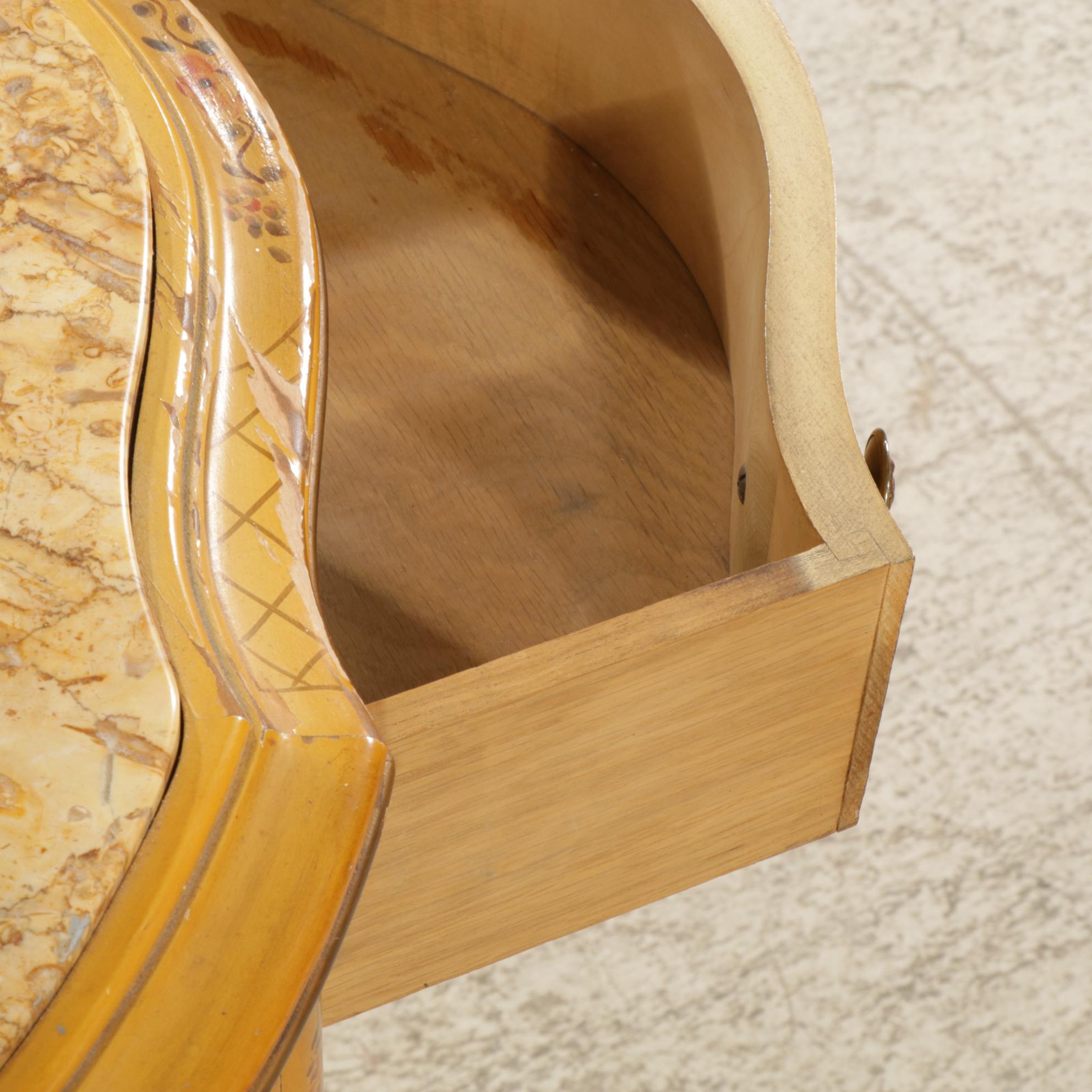Paint Decorated French Provincial Marble-Top Nightstand, Mid-20th Century