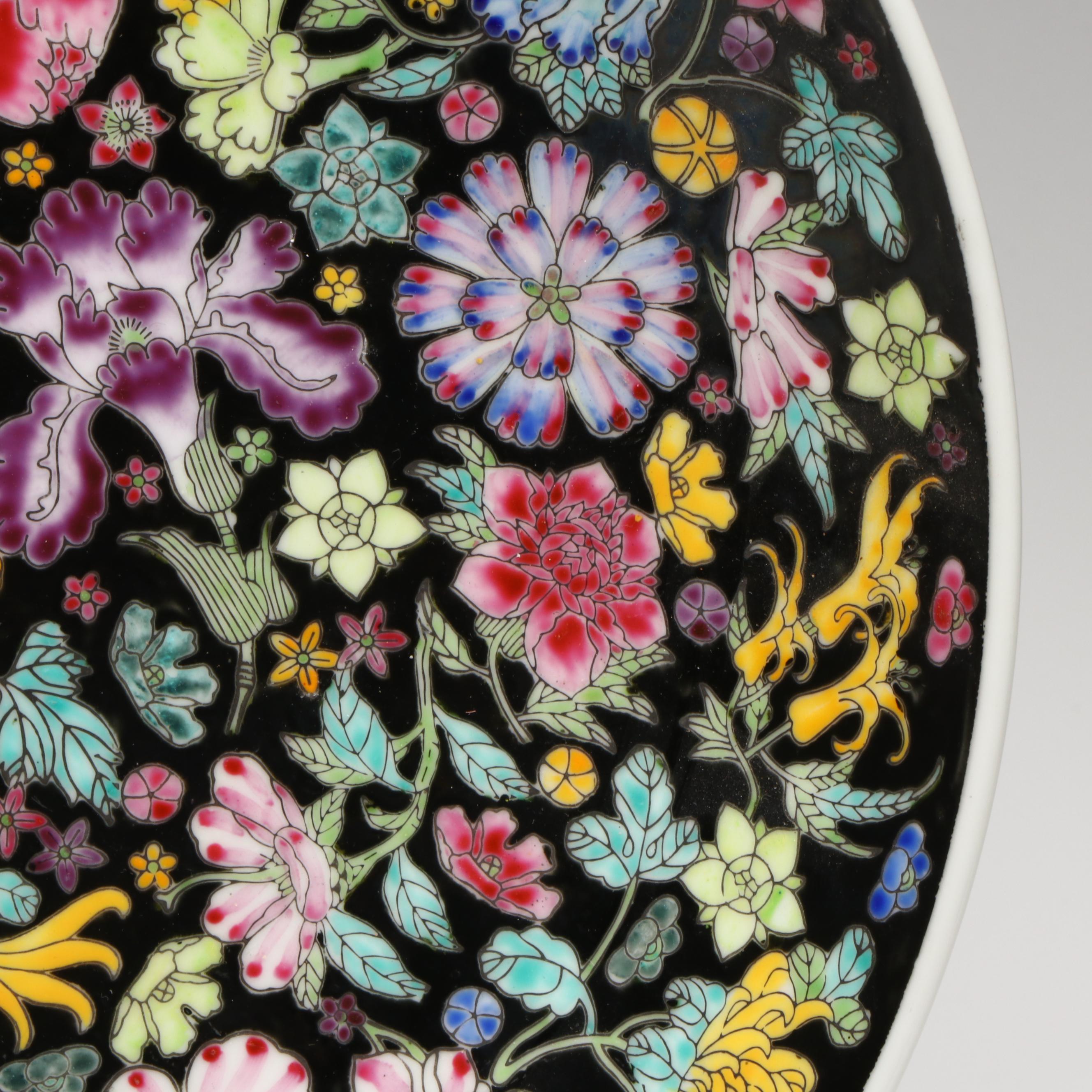 Chinese Famille Noir Mille Fleur Porcelain Serving Bowl