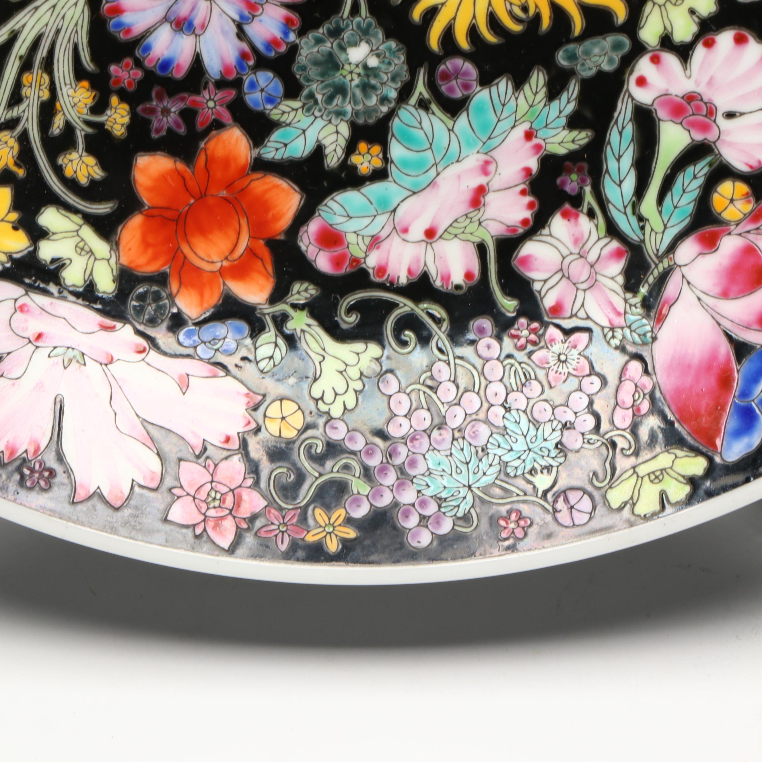 Chinese Famille Noir Mille Fleur Porcelain Serving Bowl