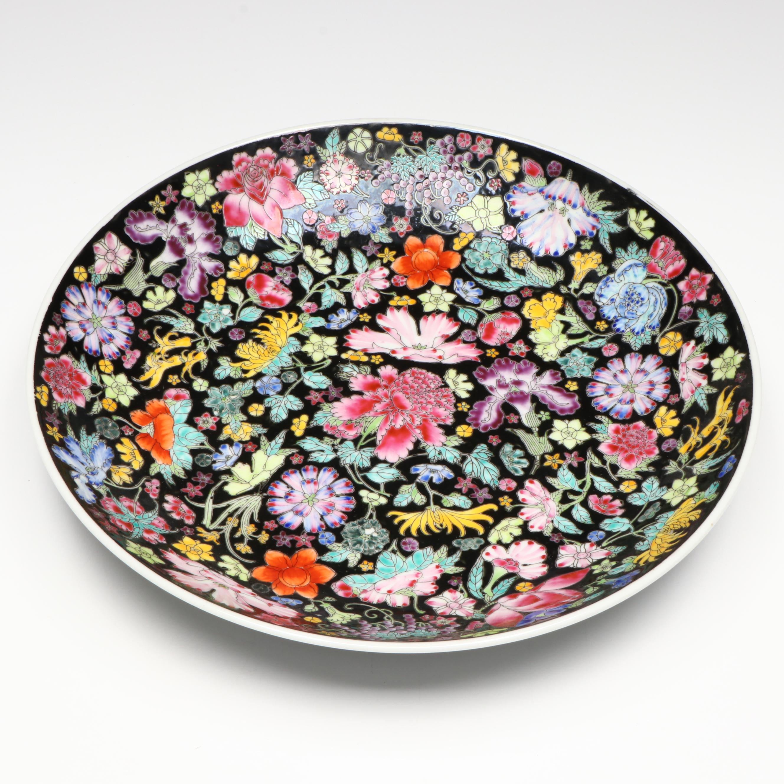 Chinese Famille Noir Mille Fleur Porcelain Serving Bowl