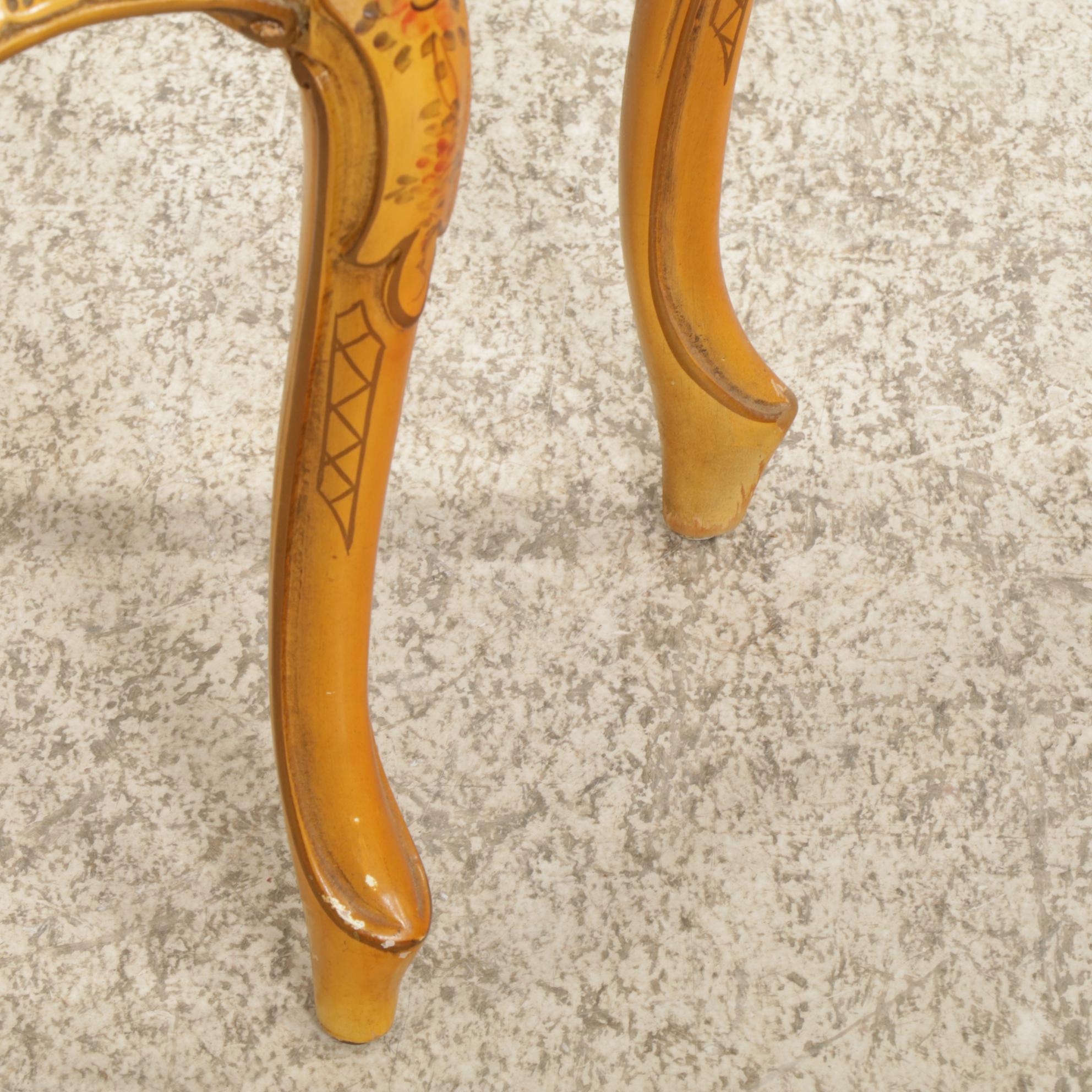 Paint Decorated French Provincial Marble-Top Nightstand, Mid-20th Century