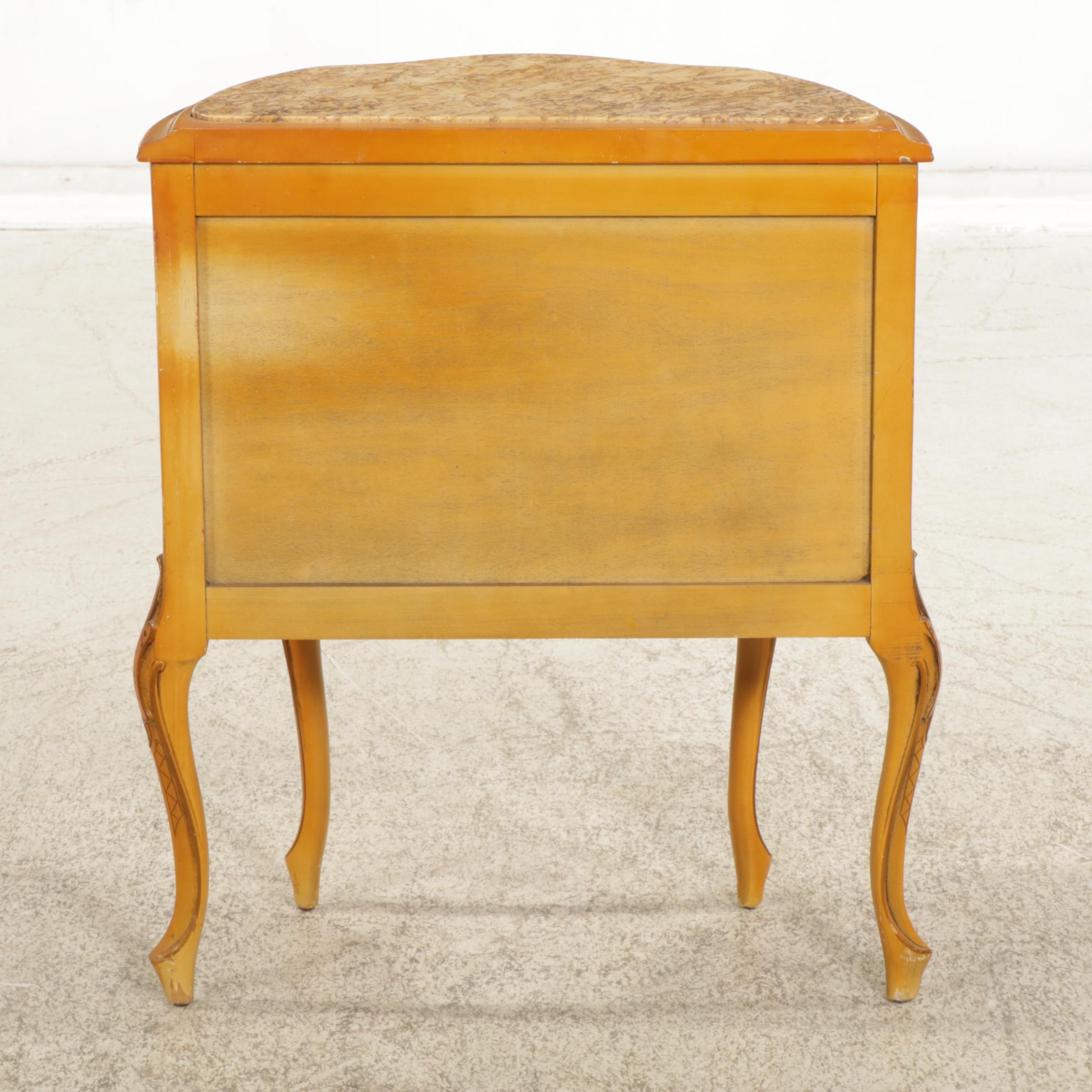 Paint Decorated French Provincial Marble-Top Nightstand, Mid-20th Century