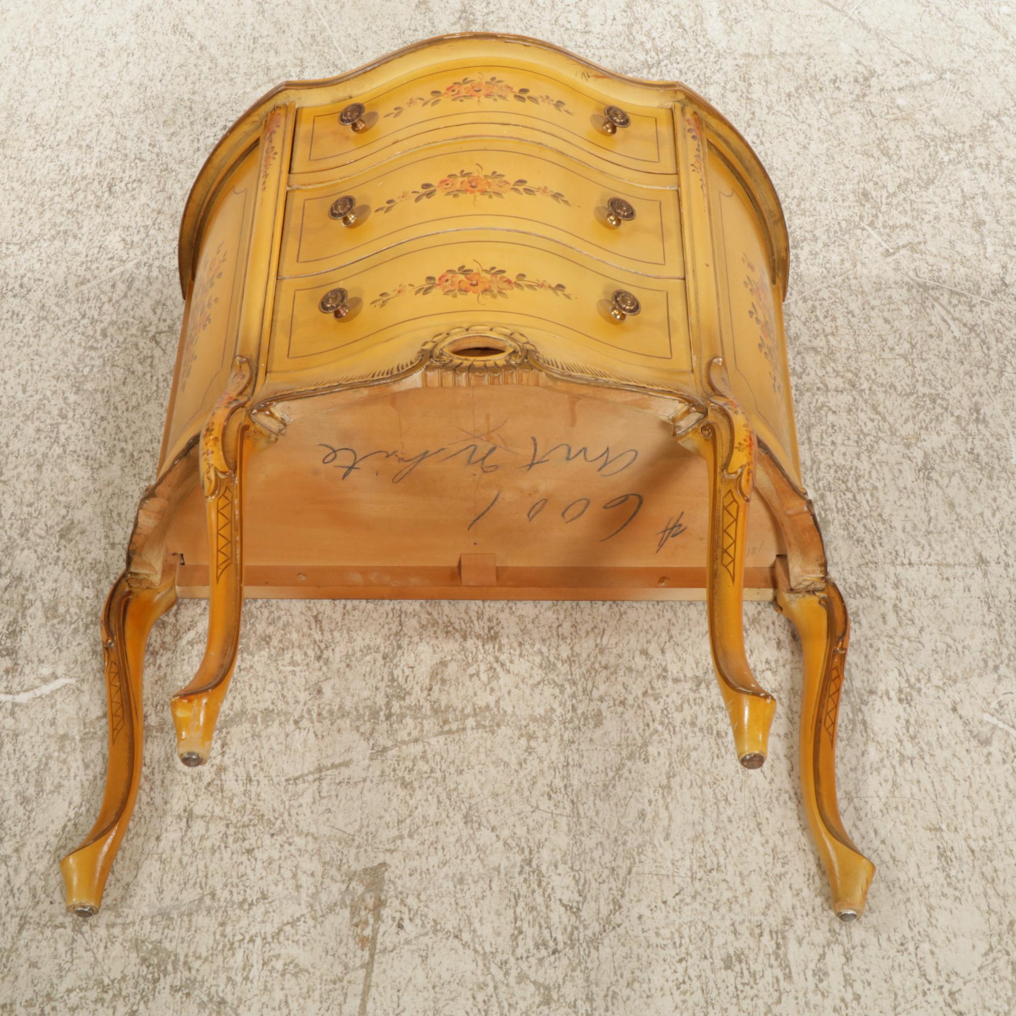 Paint Decorated French Provincial Marble-Top Nightstand, Mid-20th Century