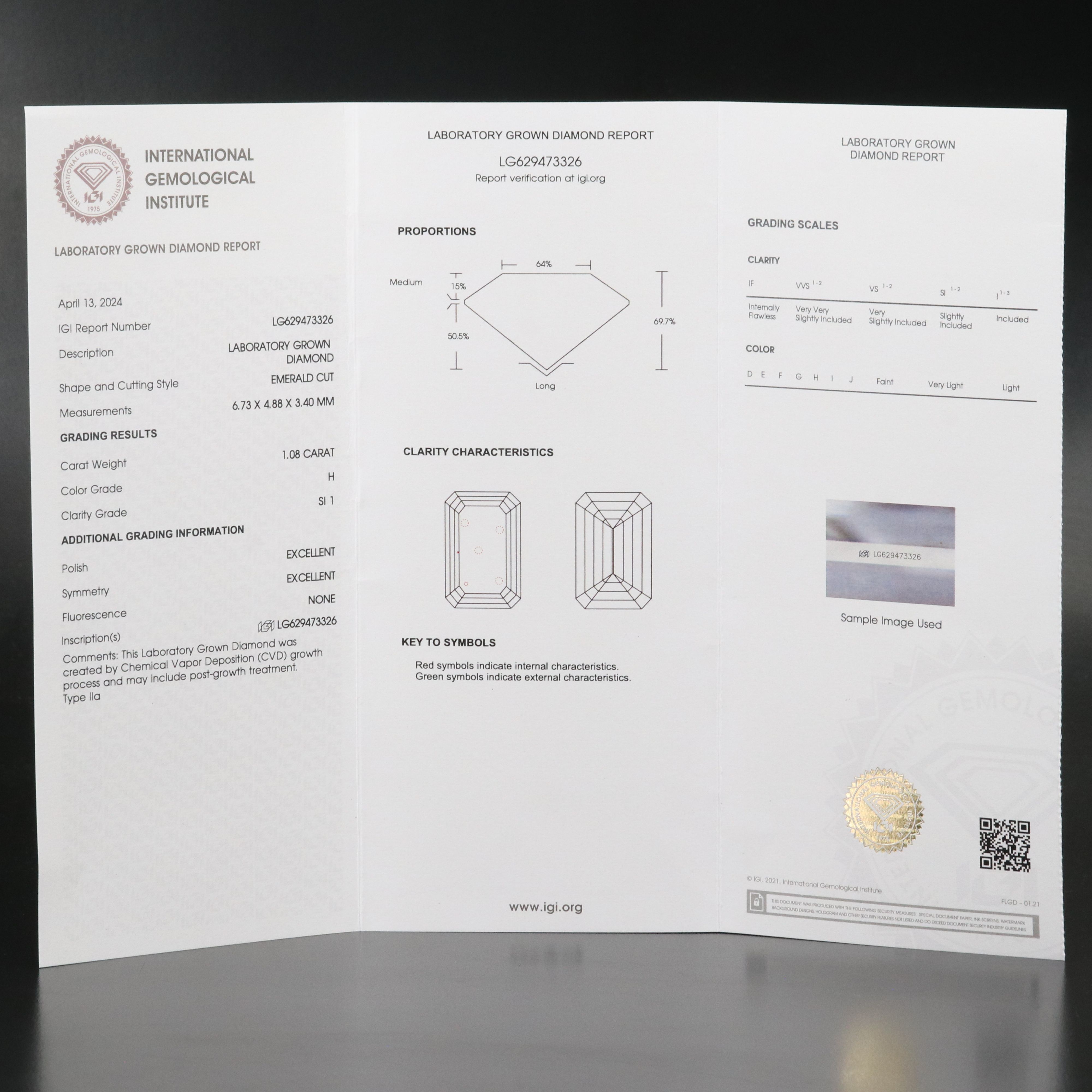 Loose 1.08 CT Lab Grown Diamond with IGI Report
