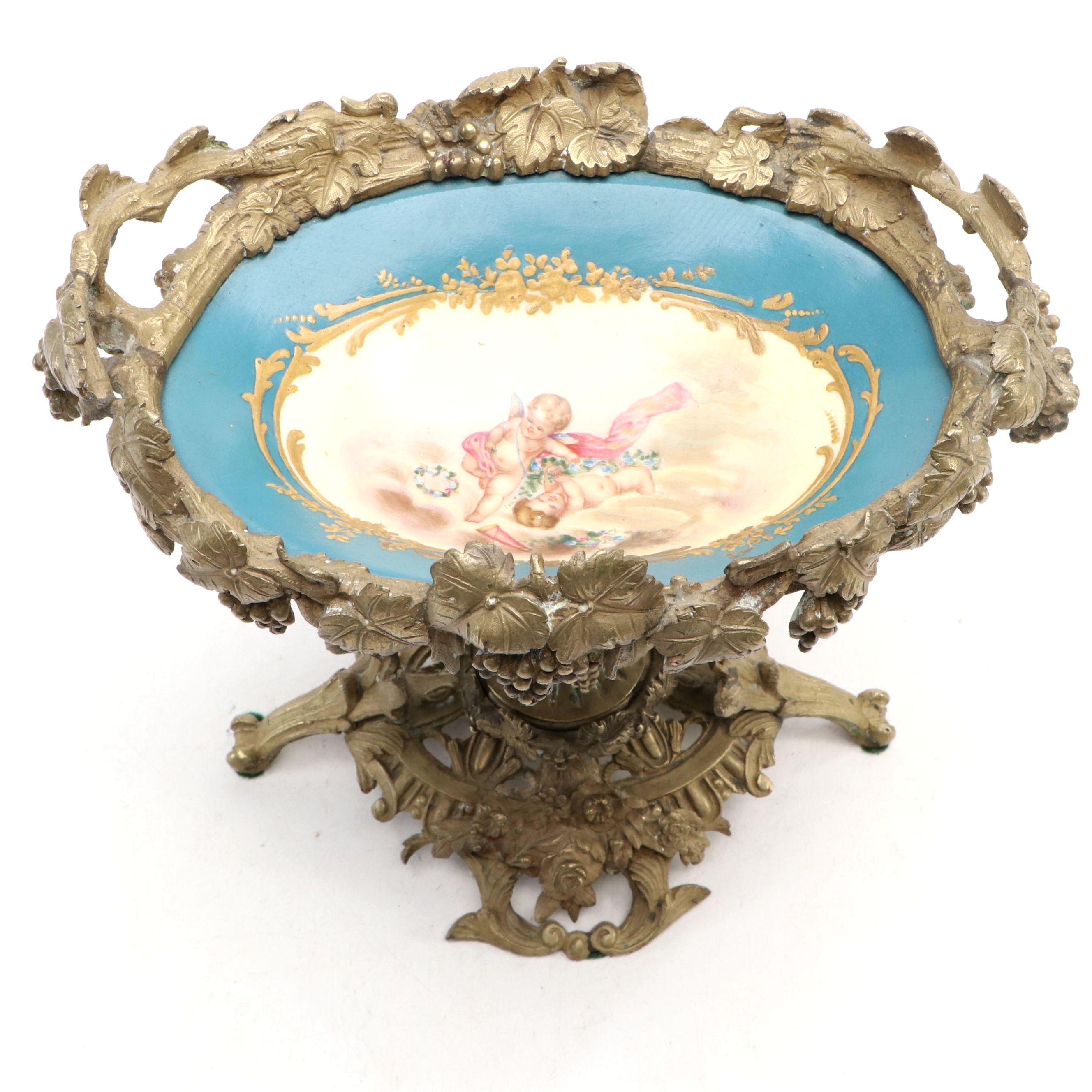 Sevres Style Ormolu Mounted Bleu Celeste Porcelain Compote