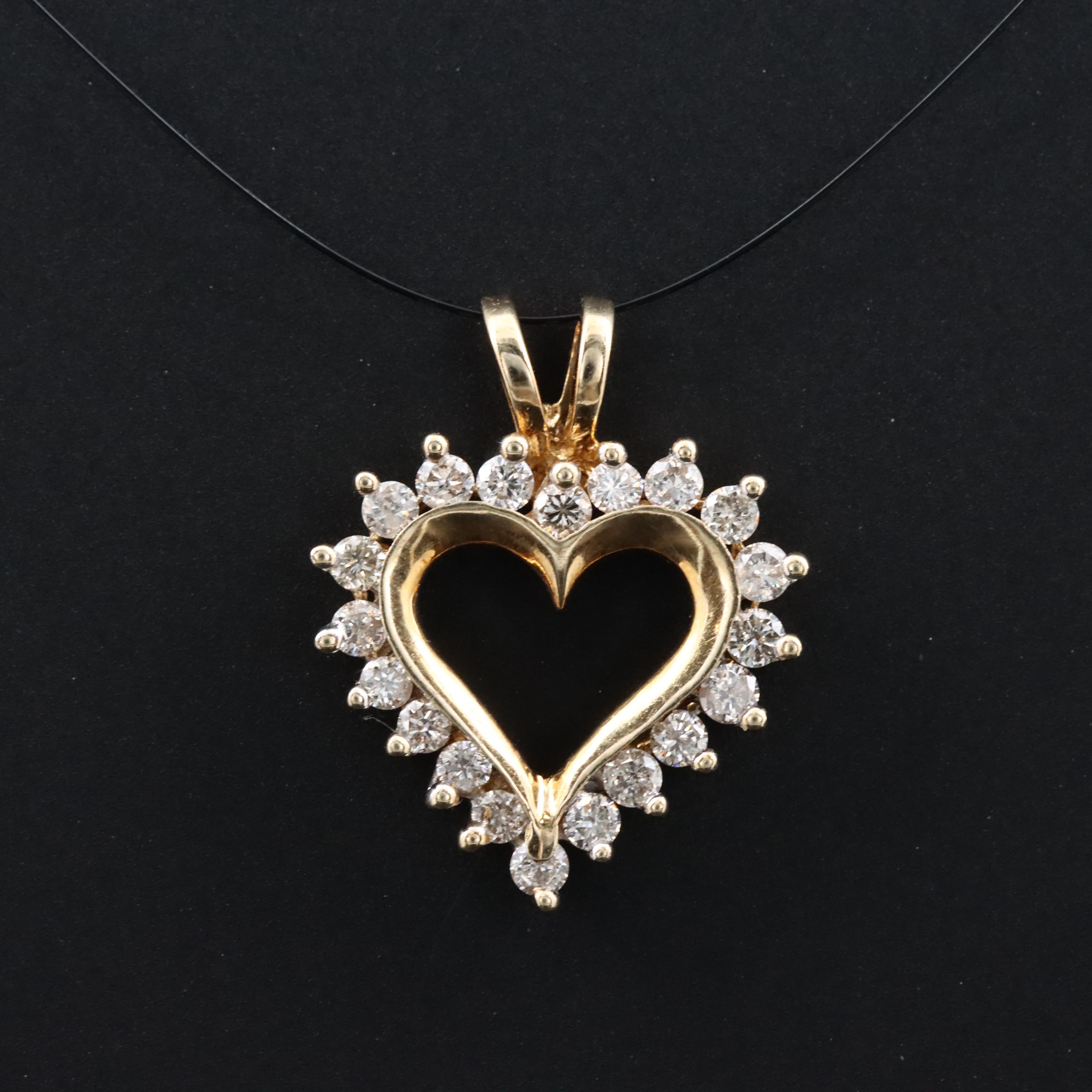 14K Diamond Heart Pendant Necklace