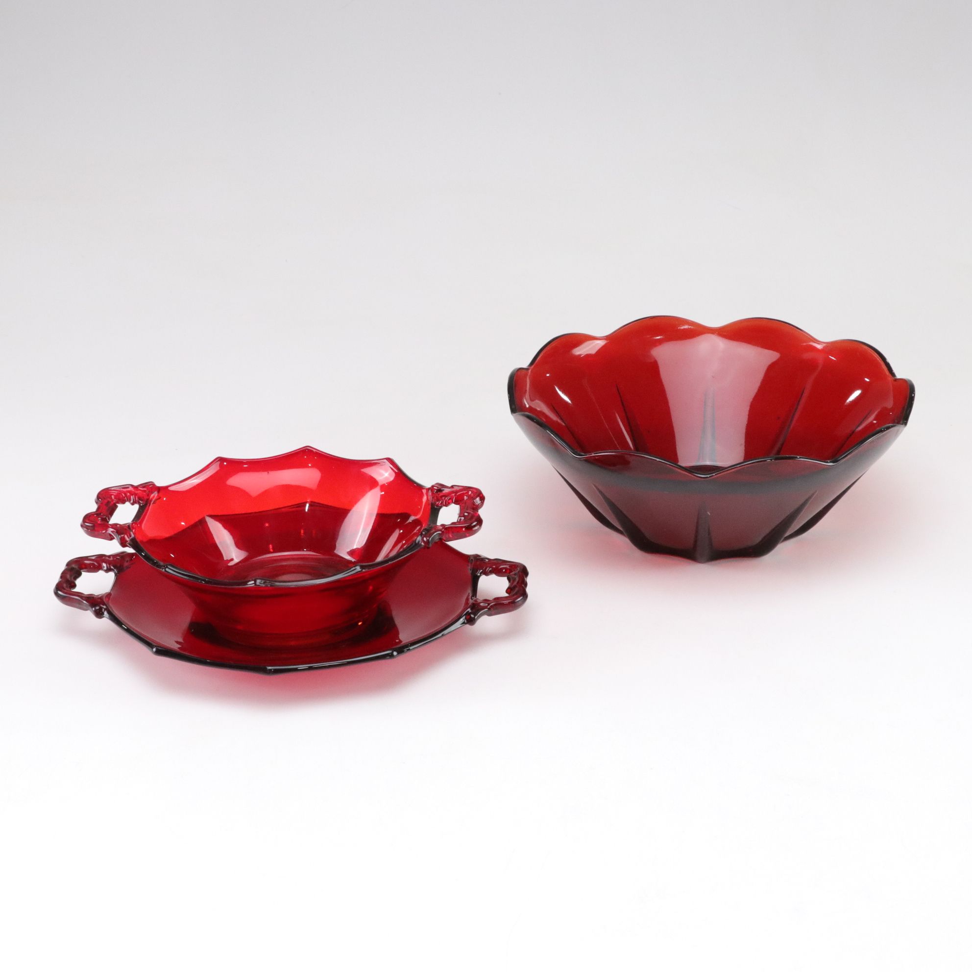 Ruby Glass Platter, Dessert Bowl & Other Dinnerware