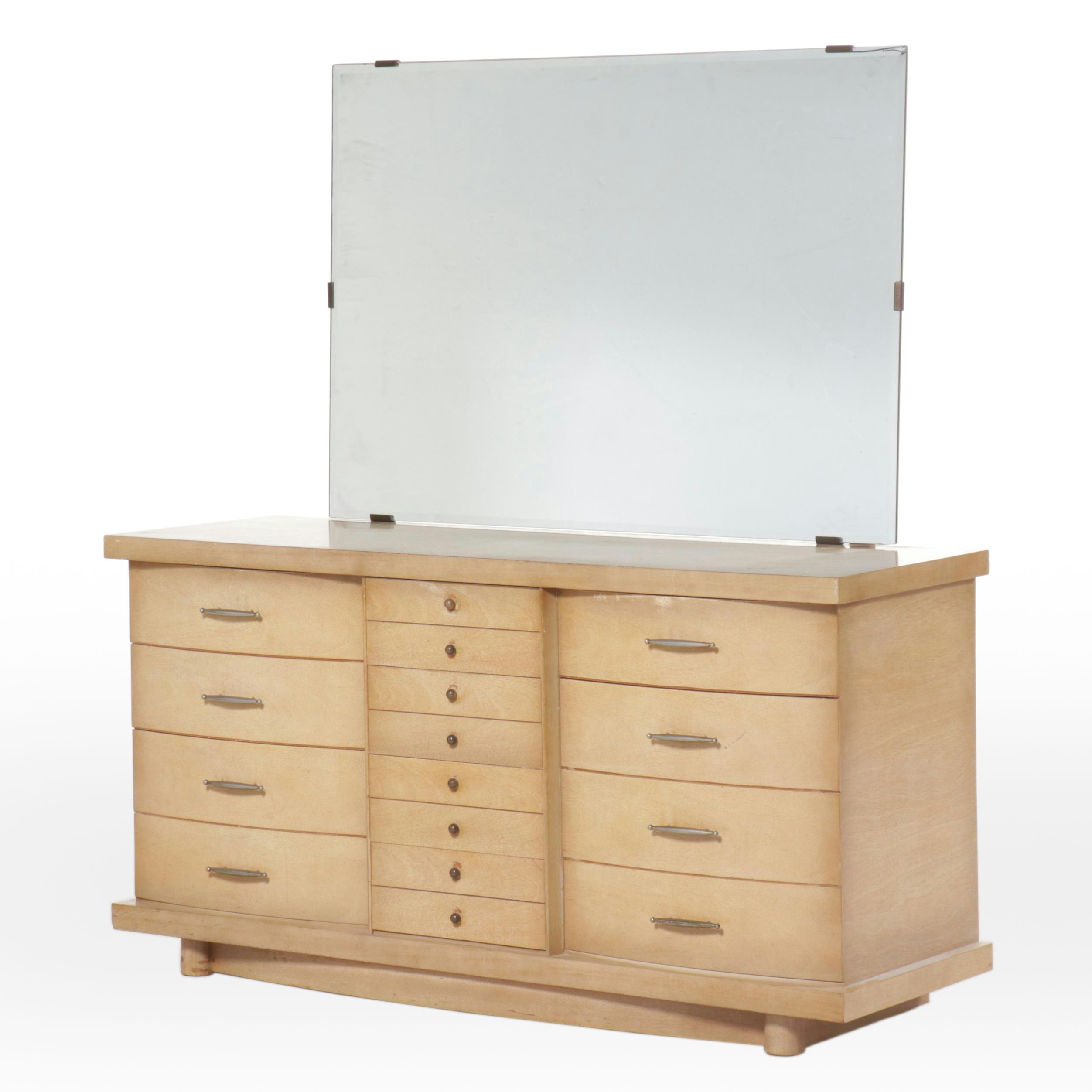 Mid Century Modern Blonde Oak Dresser with Mirror