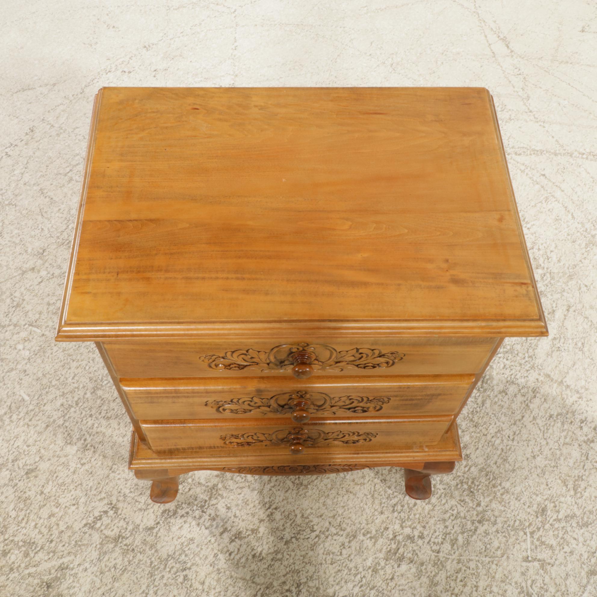 Maple Night Stand with Carved Drawer Fronts, Late 20th Century