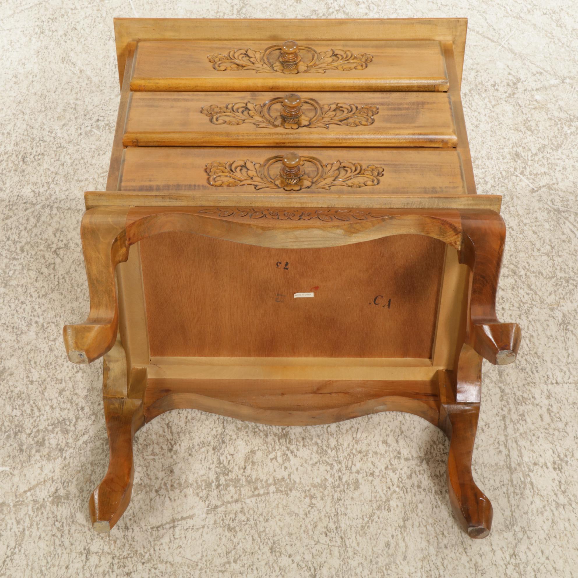 Maple Night Stand with Carved Drawer Fronts, Late 20th Century