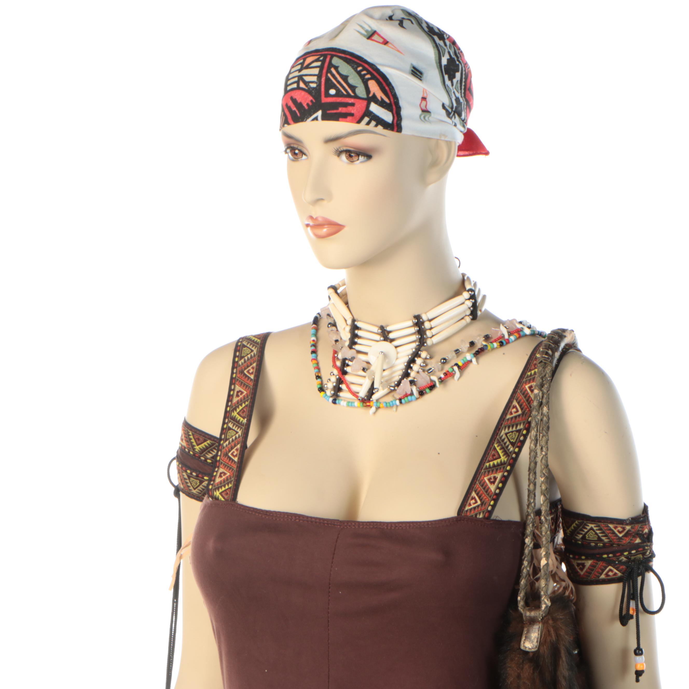 Full-Length Female Mannequin with Bohemian Style Clothing and Fringed Dress