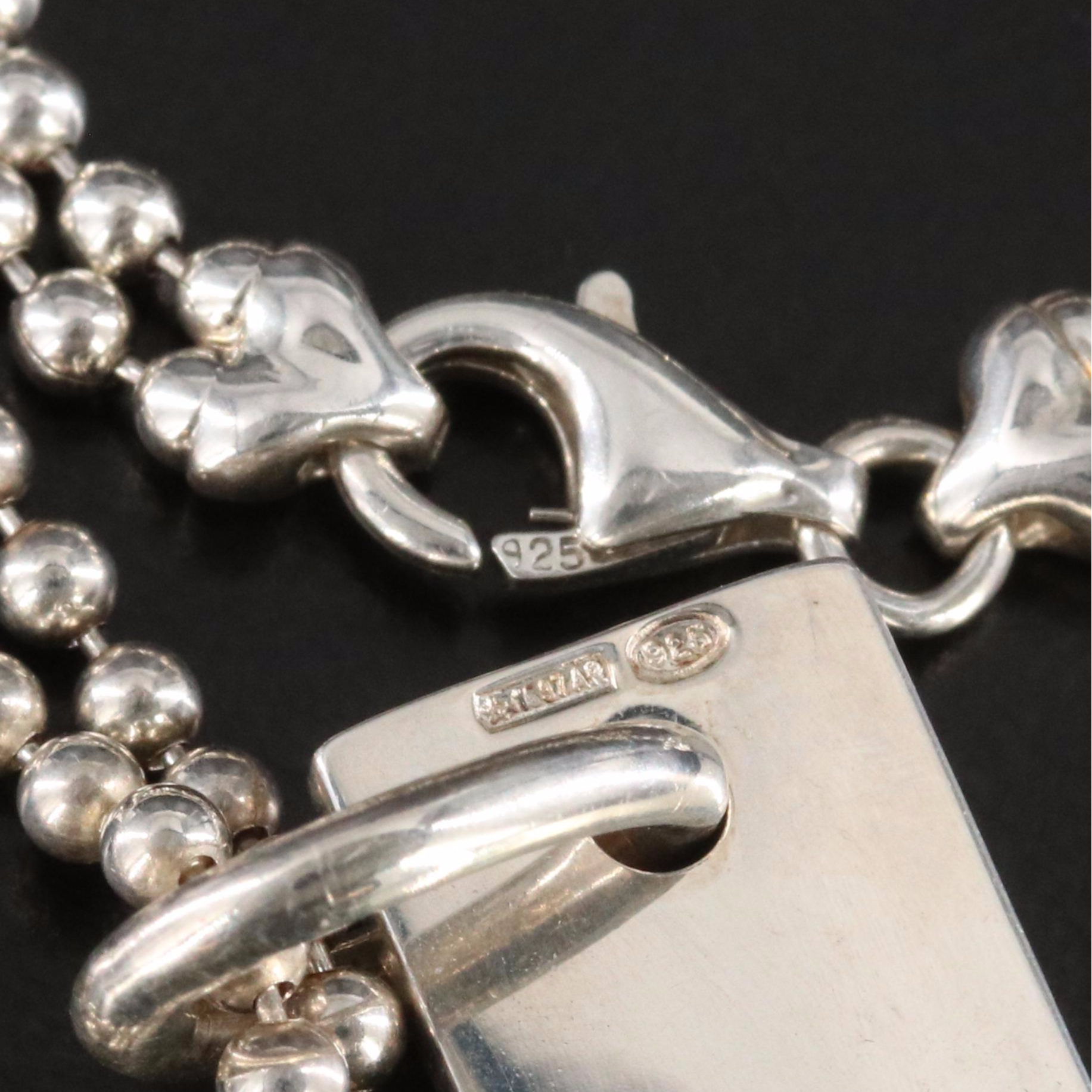 Gucci Sterling Bar Plate Pendant on a Double Bead Chain Necklace