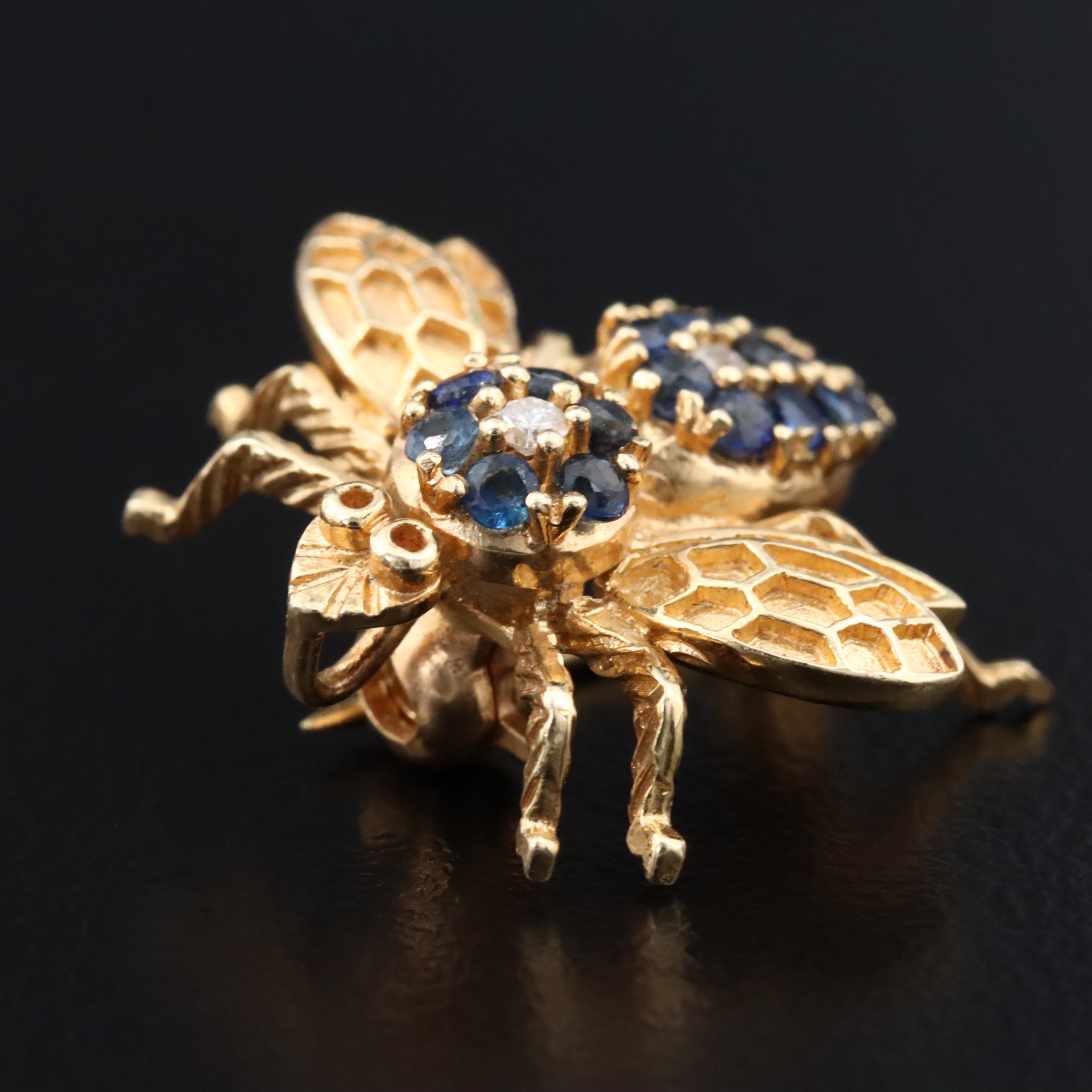 14K Sapphire and Diamond Insect Converter Brooch