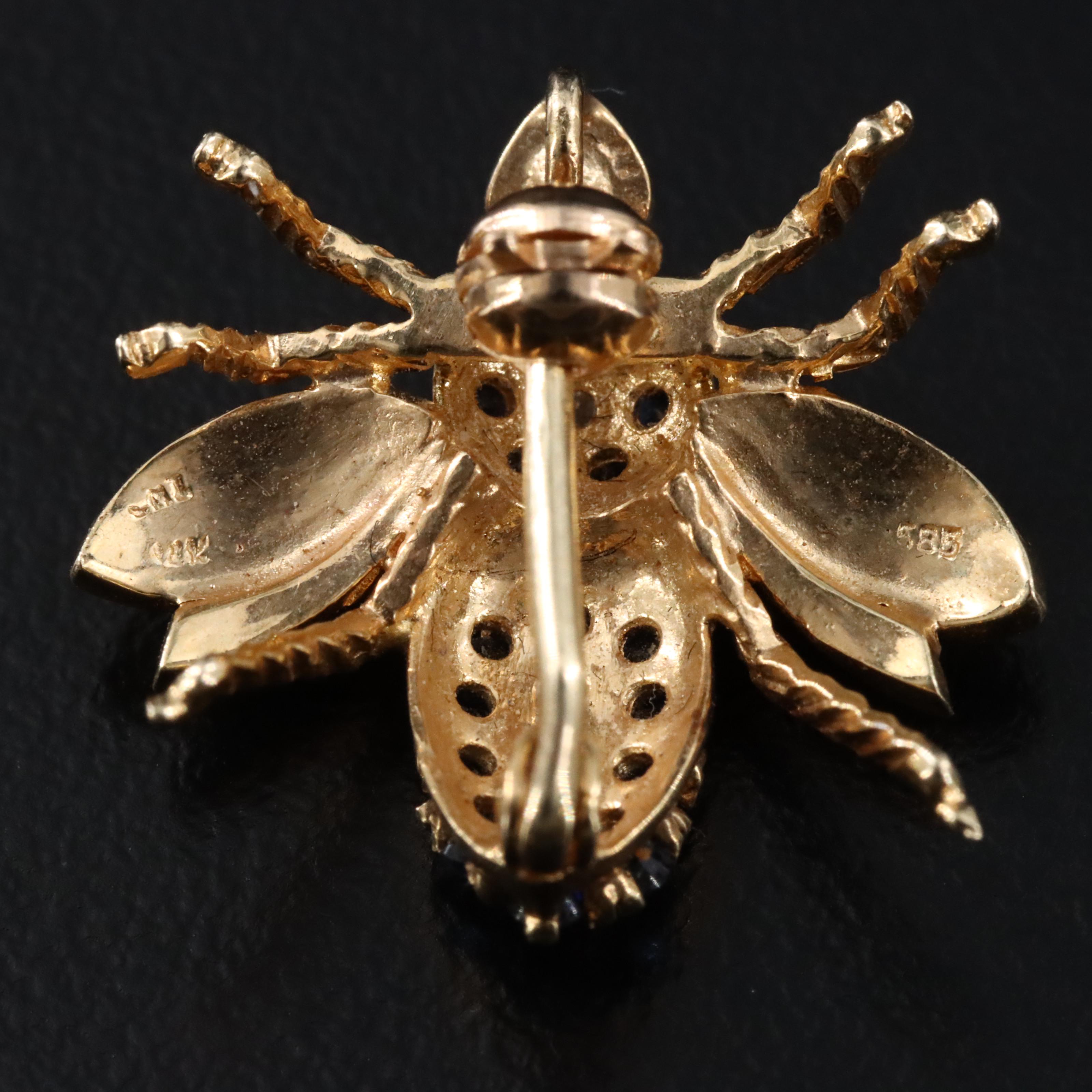14K Sapphire and Diamond Insect Converter Brooch