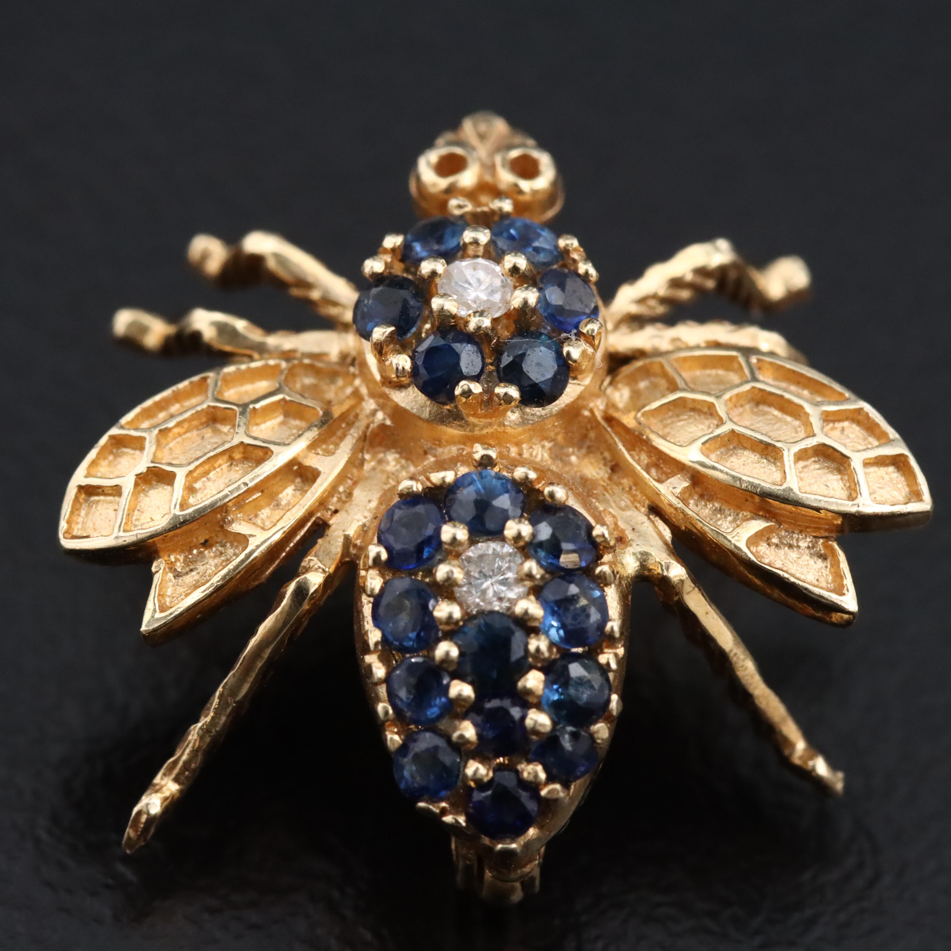 14K Sapphire and Diamond Insect Converter Brooch