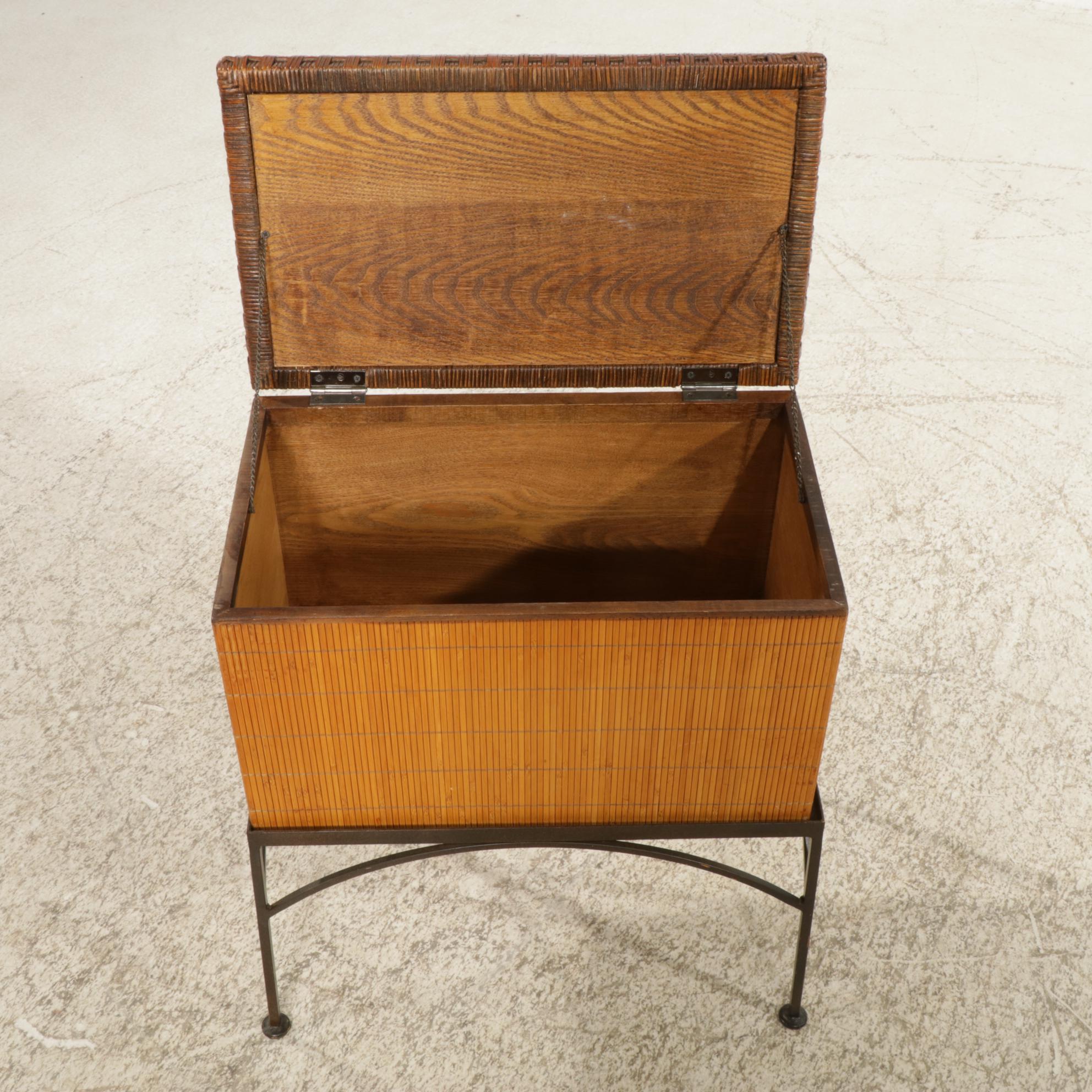 Bamboo Finished Wood Chest on Forged Metal Stand