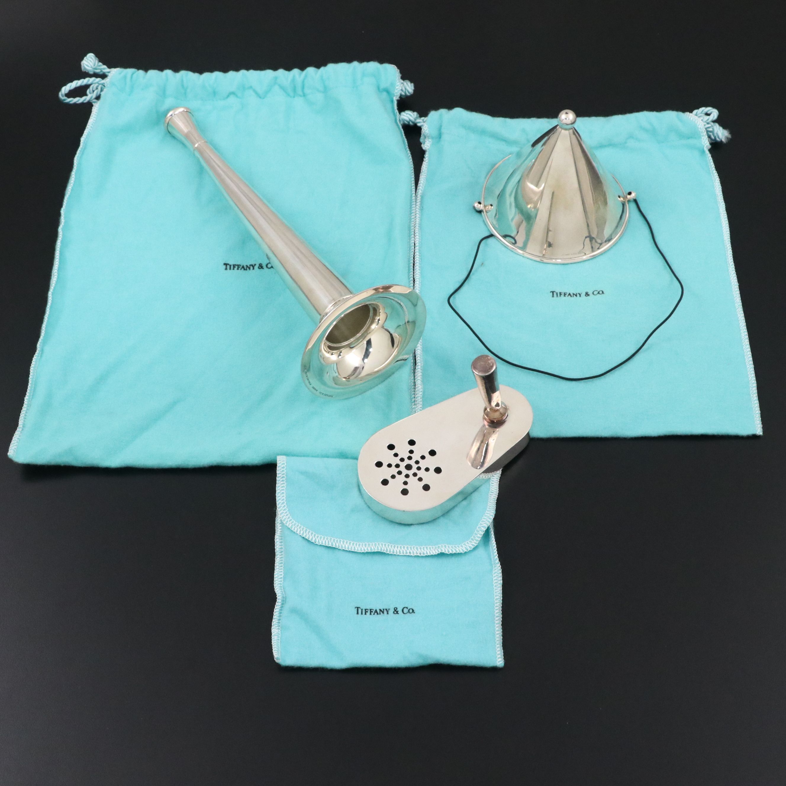 Tiffany & Co. Sterling Silver Birthday Hat, Noise Maker and Horn