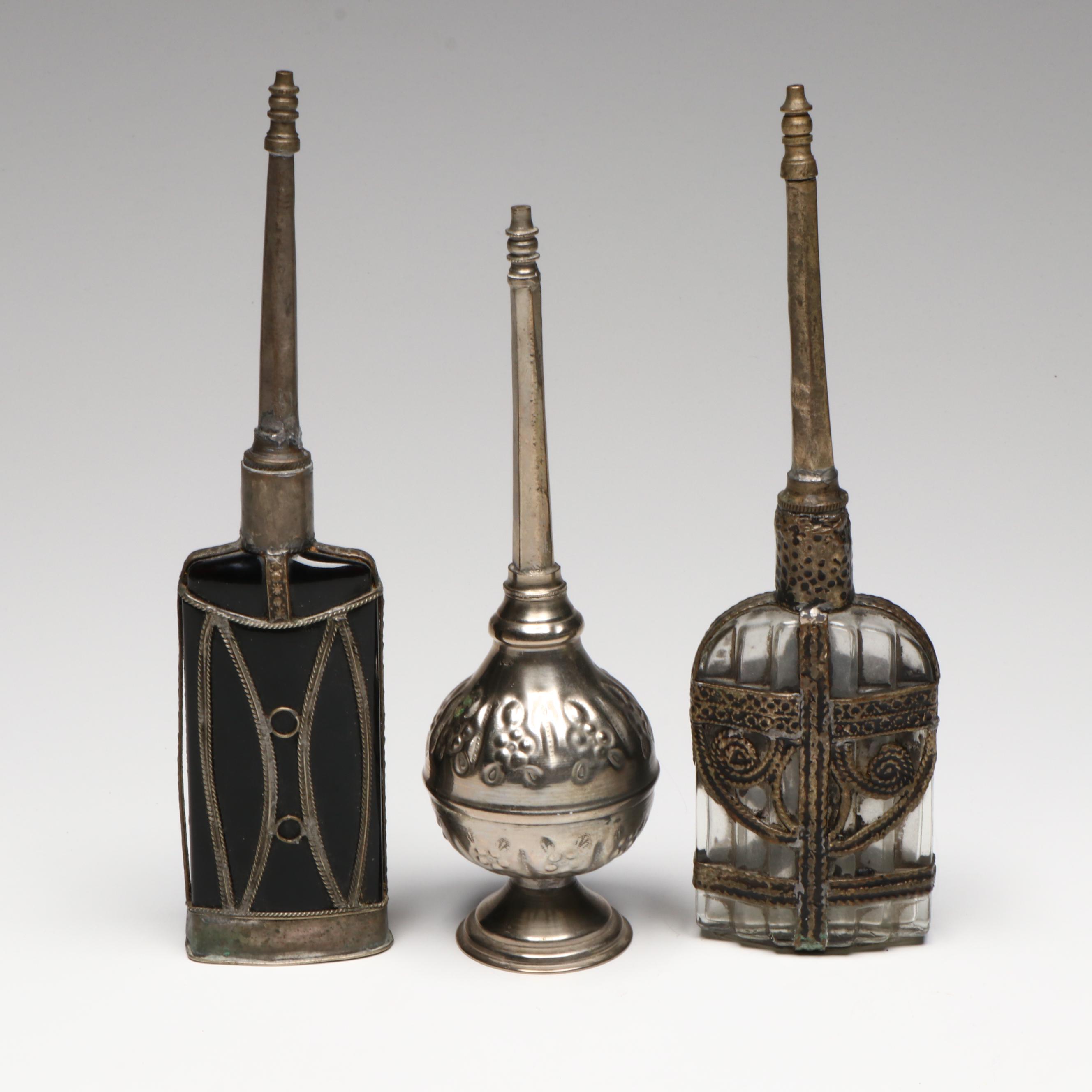 Repoussé Rosewater Metal Bottle with Glass and Metal Perfume Bottles