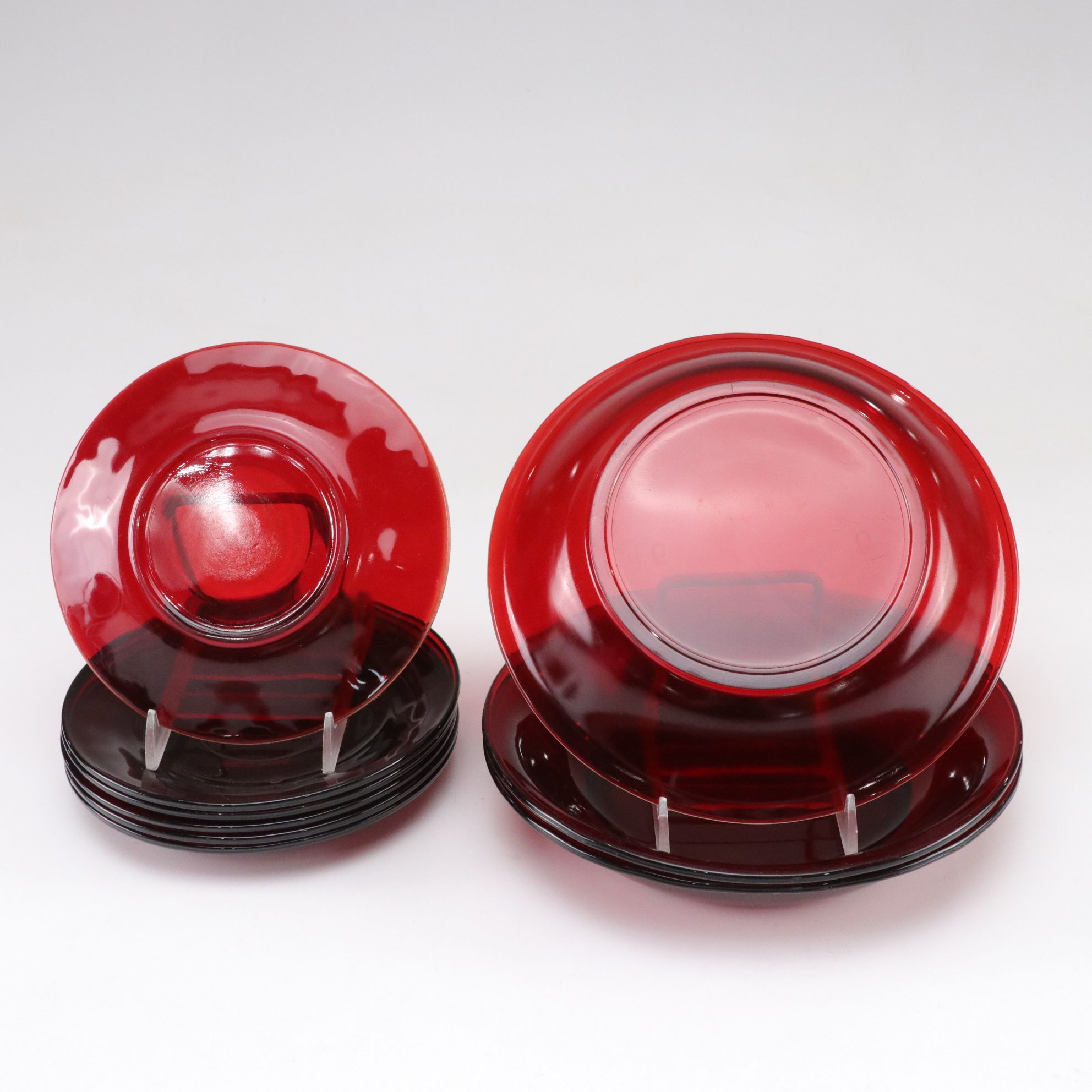 Anchor Hocking "Royal Ruby Red" Glass Dinnerware Set with Creamer and Sugar