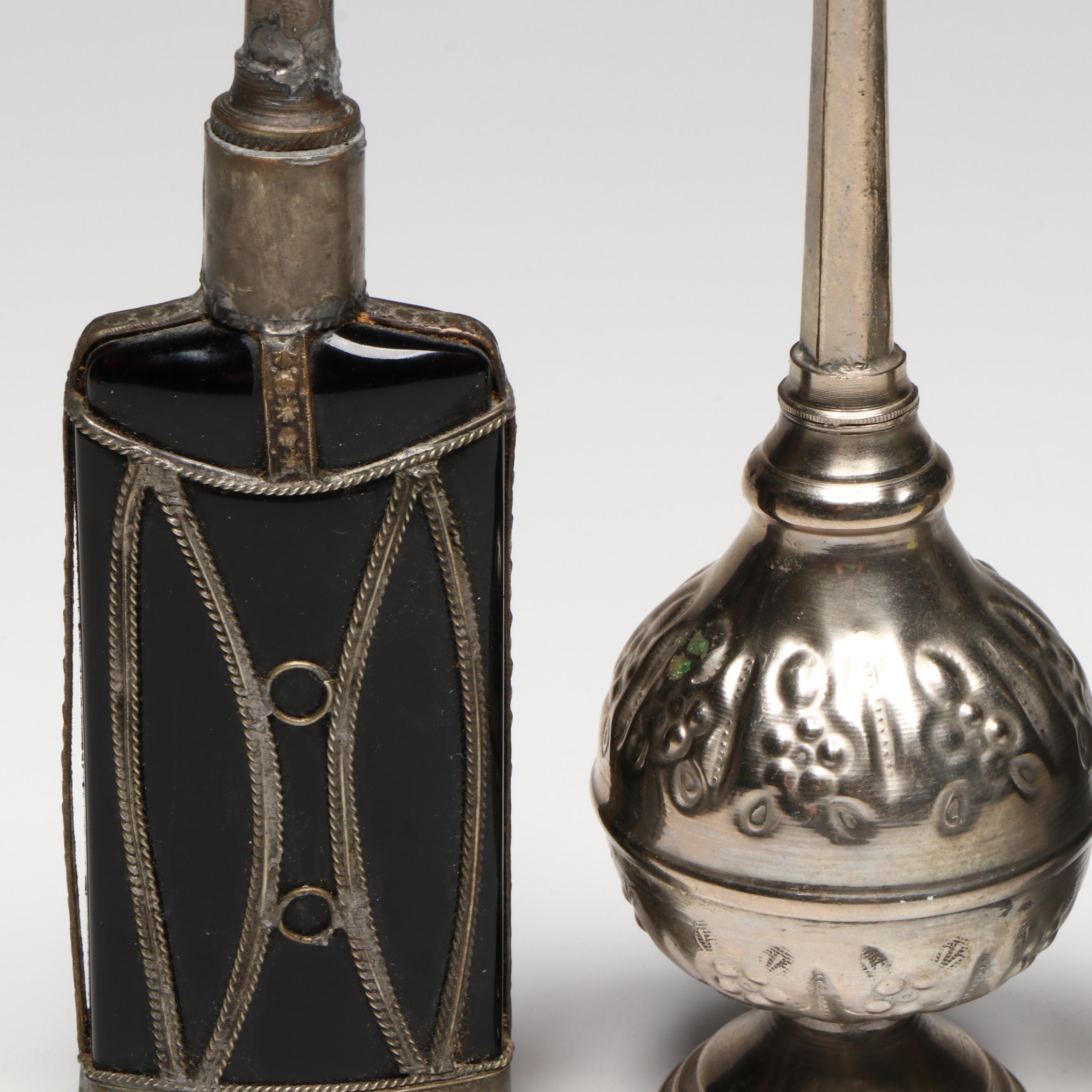 Repoussé Rosewater Metal Bottle with Glass and Metal Perfume Bottles