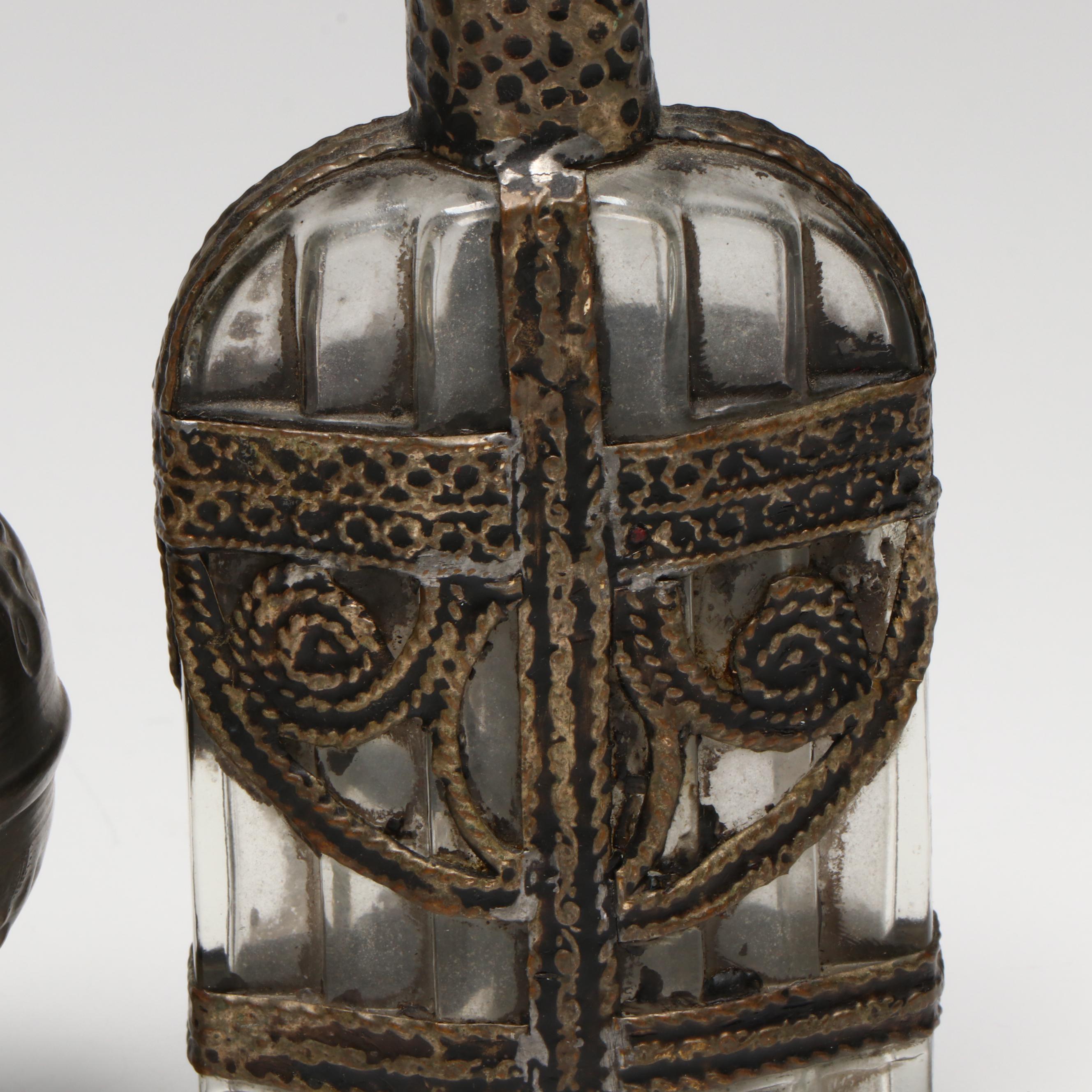 Repoussé Rosewater Metal Bottle with Glass and Metal Perfume Bottles